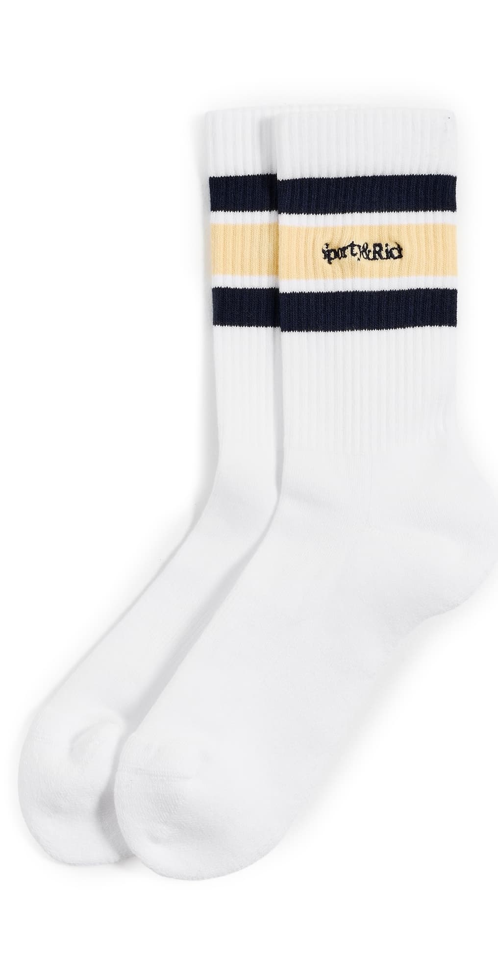 Sporty & Rich Serif Logo Socks White/Navy/Almond · One Size