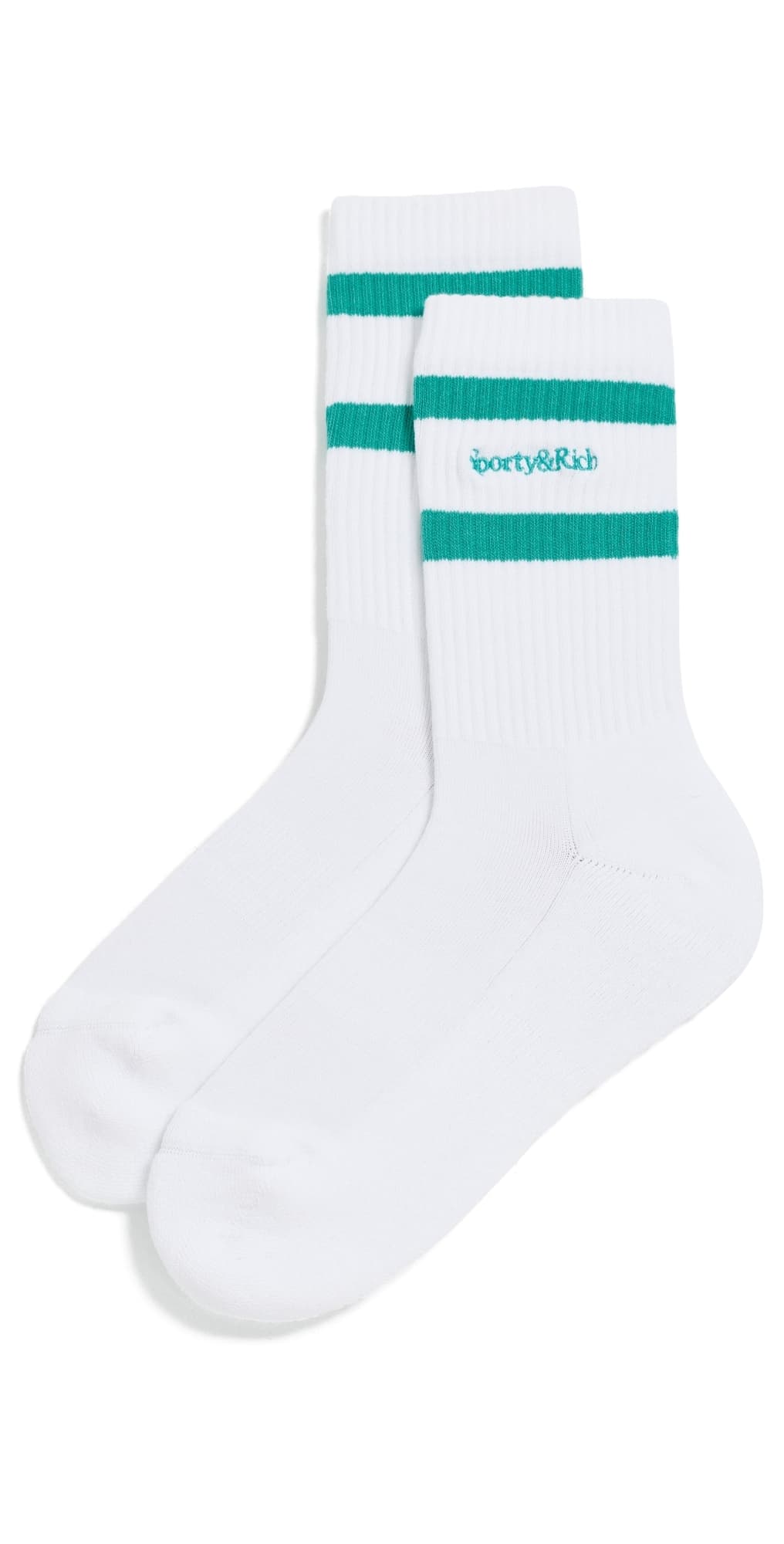 Sporty & Rich Serif Logo Socks White/Amalfi Green