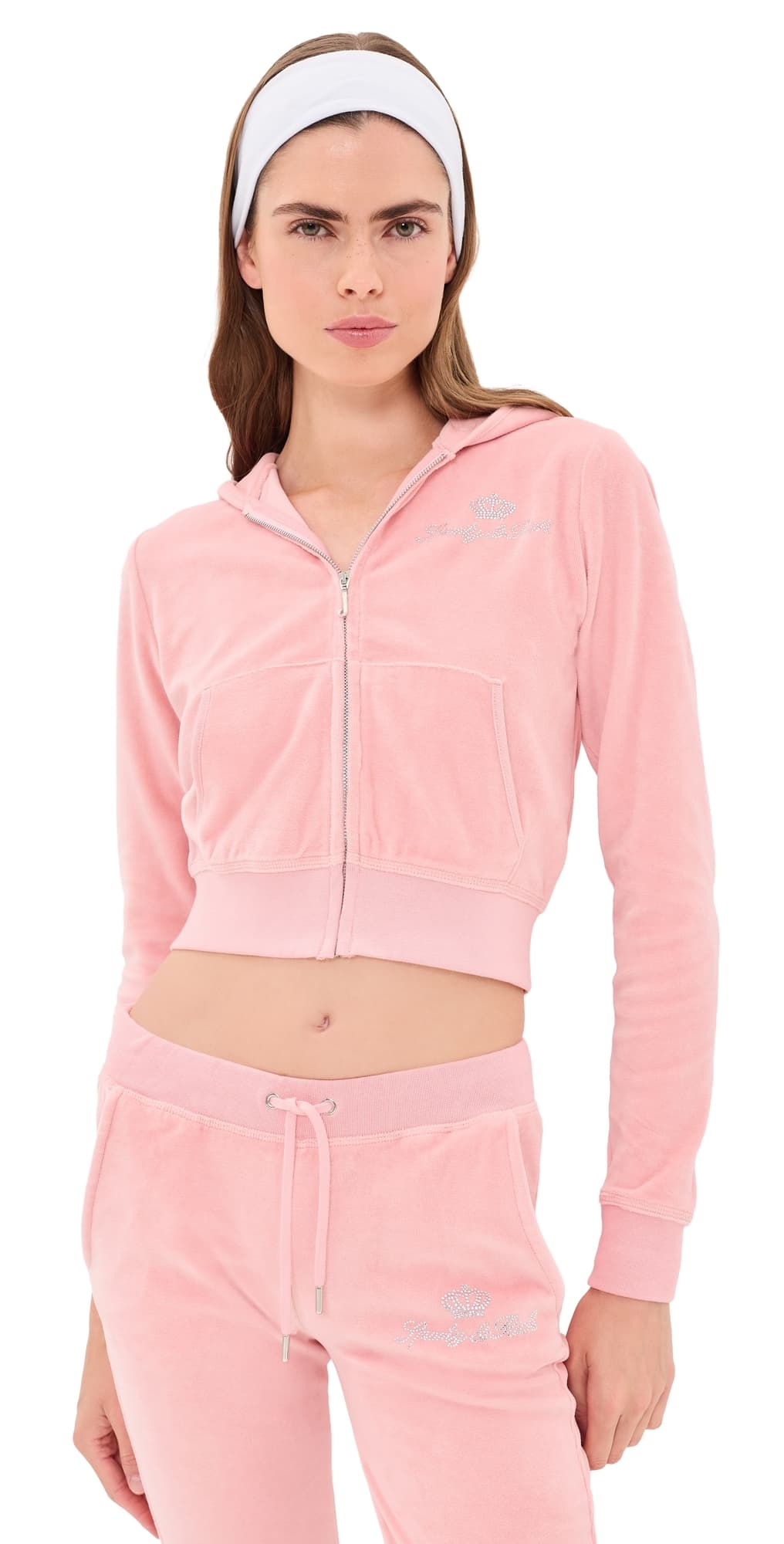 Sporty & Rich Juicy Script Velour Zip Hoodie Rose