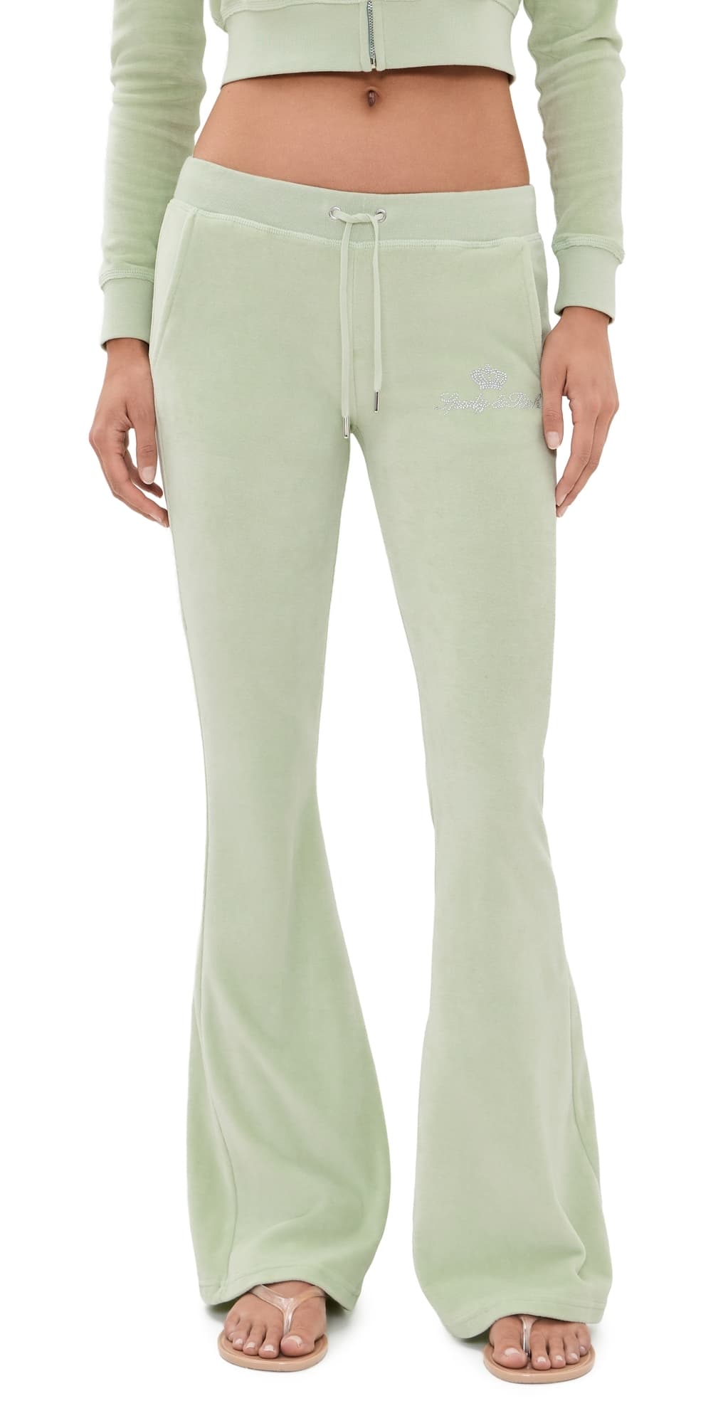 Sporty & Rich Juicy Script Velour Sweatpants Sage