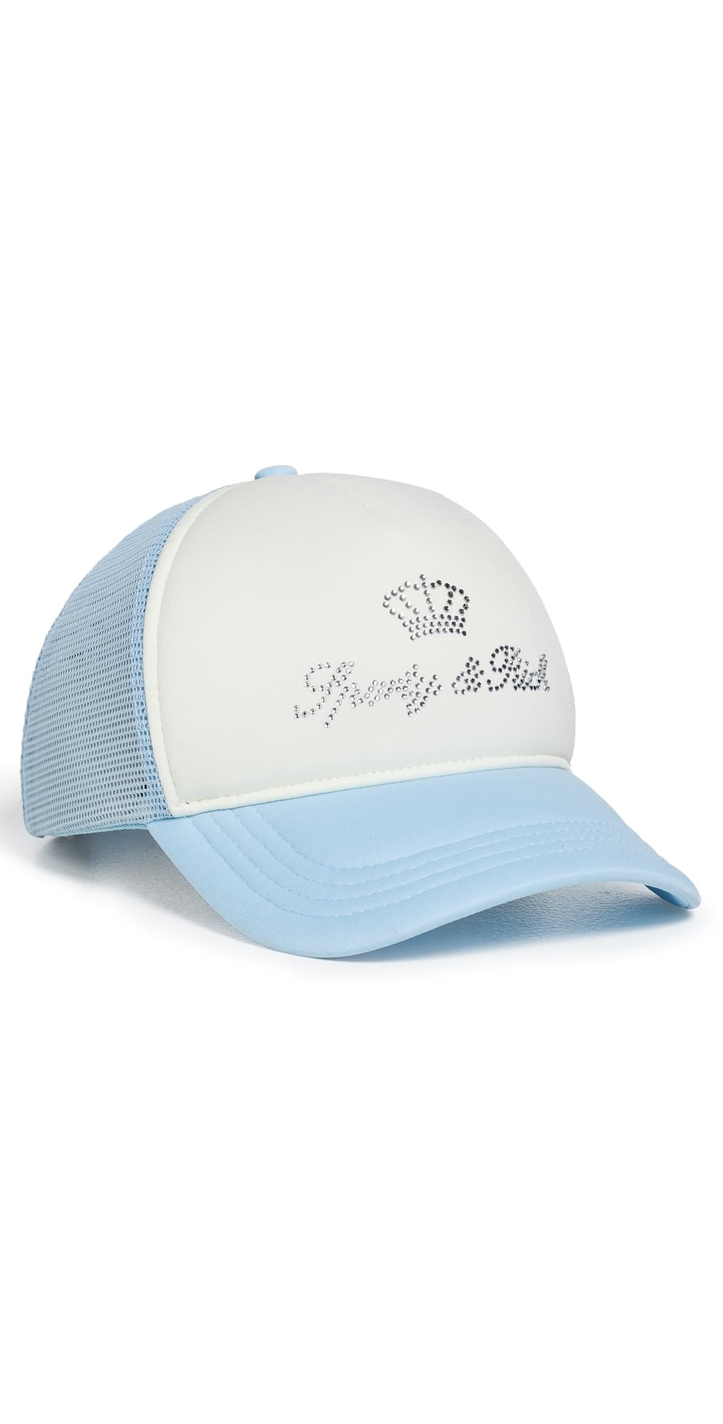 Sporty & Rich Juicy Crown Trucker Hat White/Sky Blue · One Size