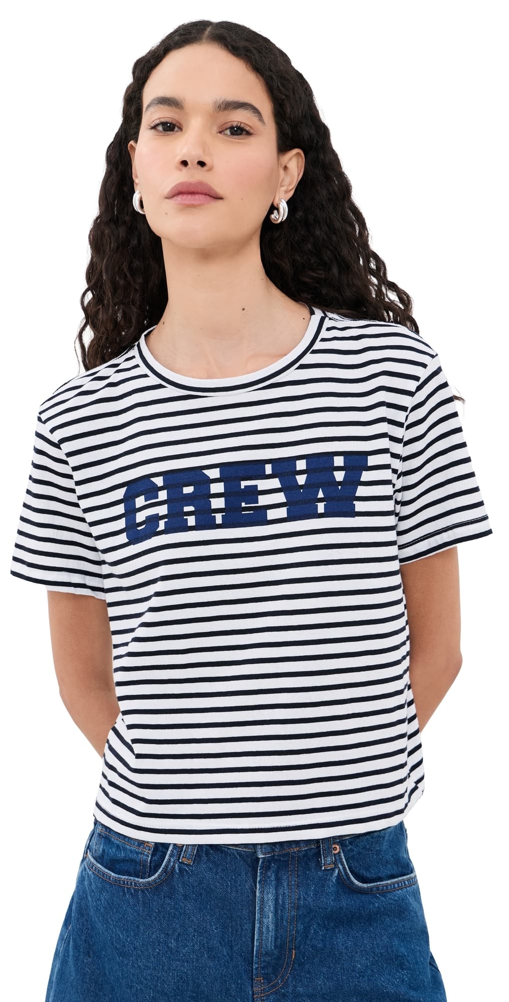 Sunny Somewhere Crew Stripe Tee Navy Stripe
