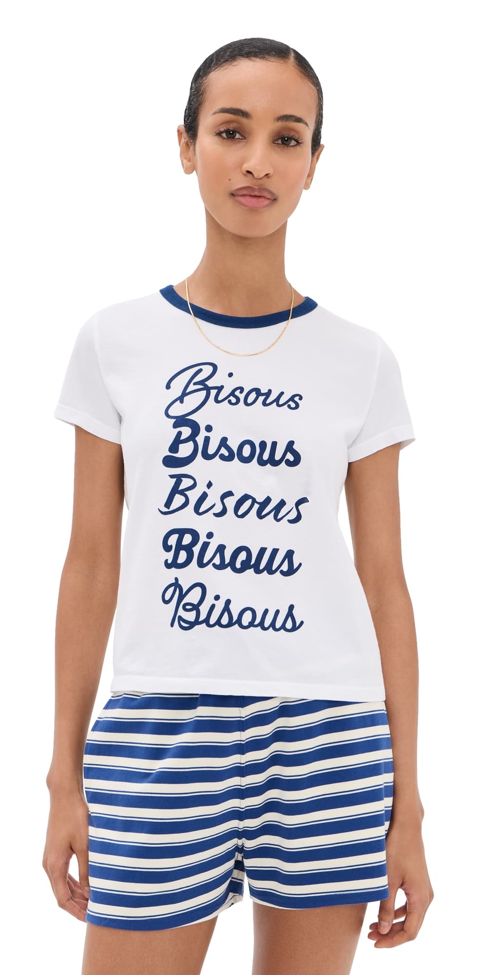 Sunny Somewhere Bisous Ringer Tee Navy Ringer