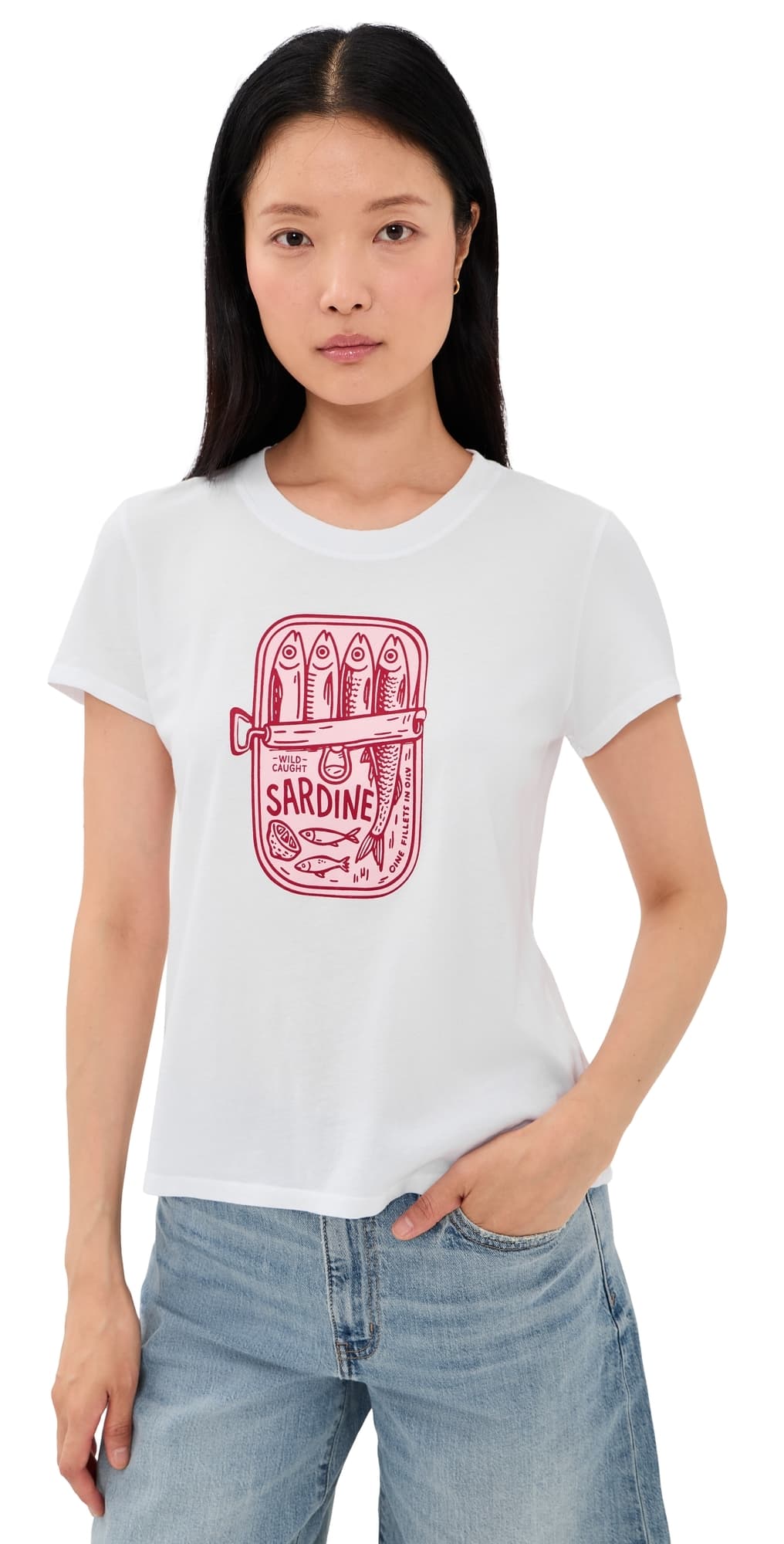 Sunny Somewhere Sardine Summer Femme Crew Tee White