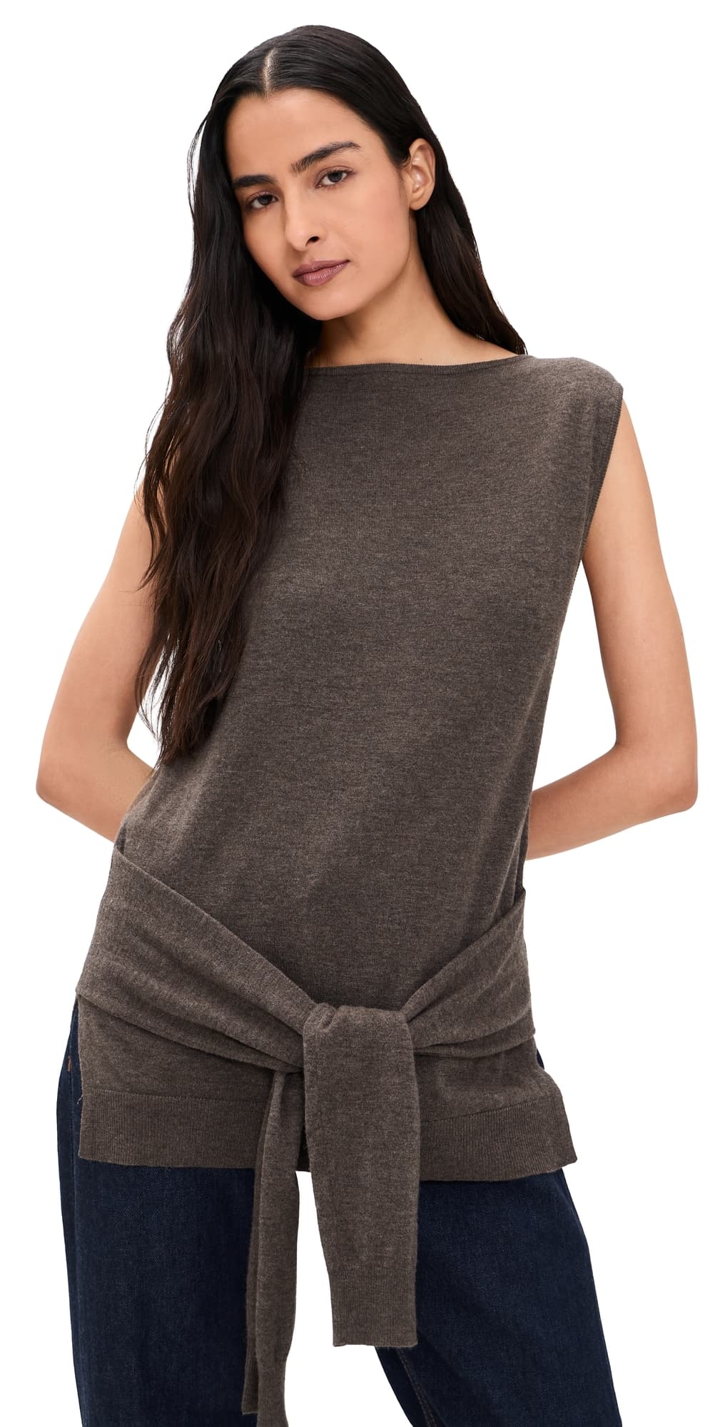 St. Agni Fine Merino Tie Waist Top Mulch