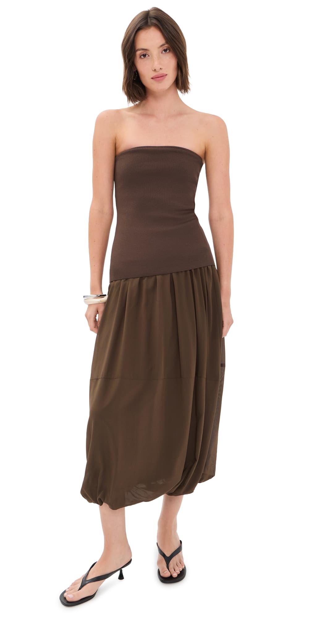 St. Agni Strapless Balloon Hem Dress Cedar