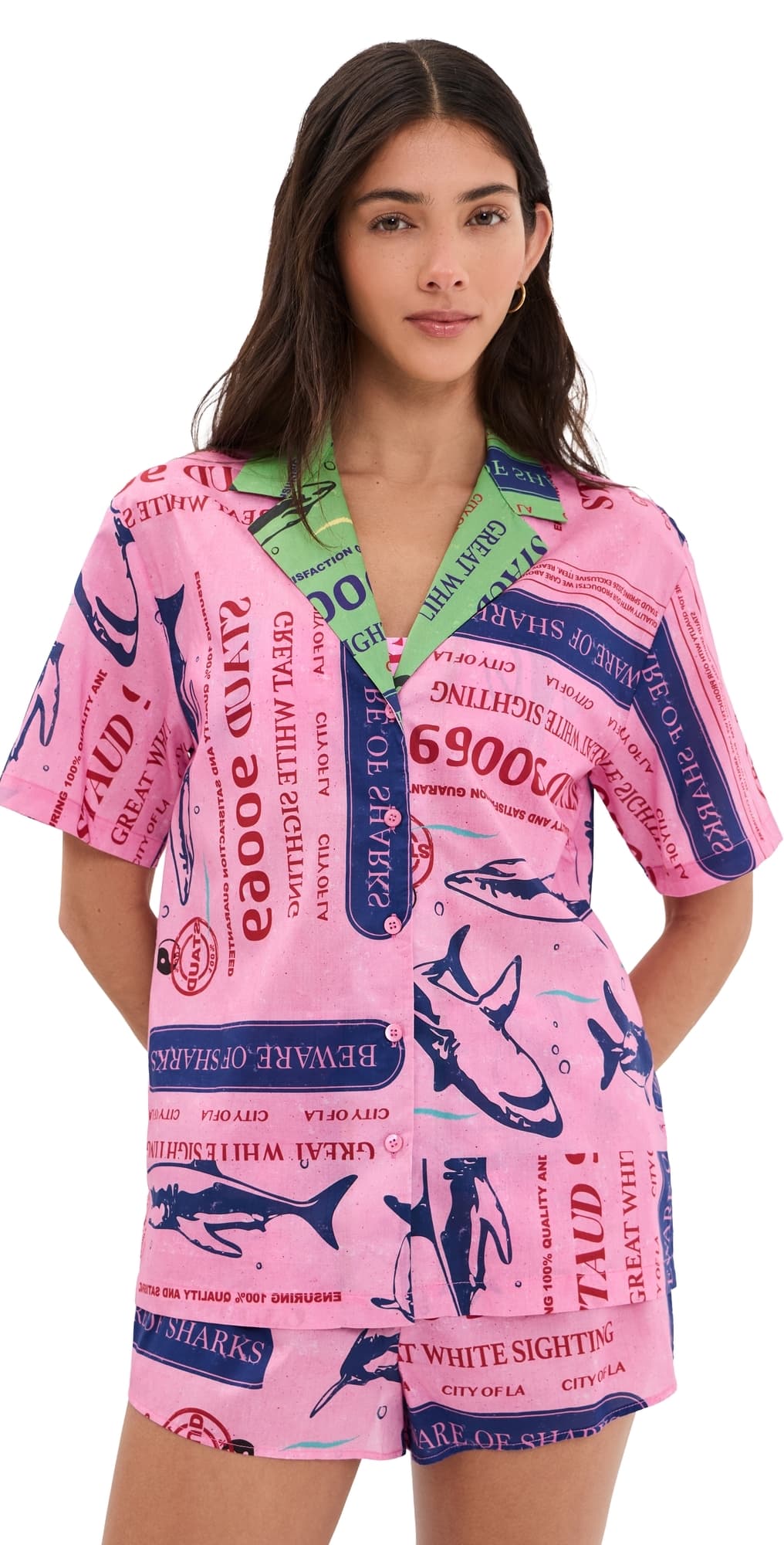 STAUD Kei Shirt Parcel Print Pink