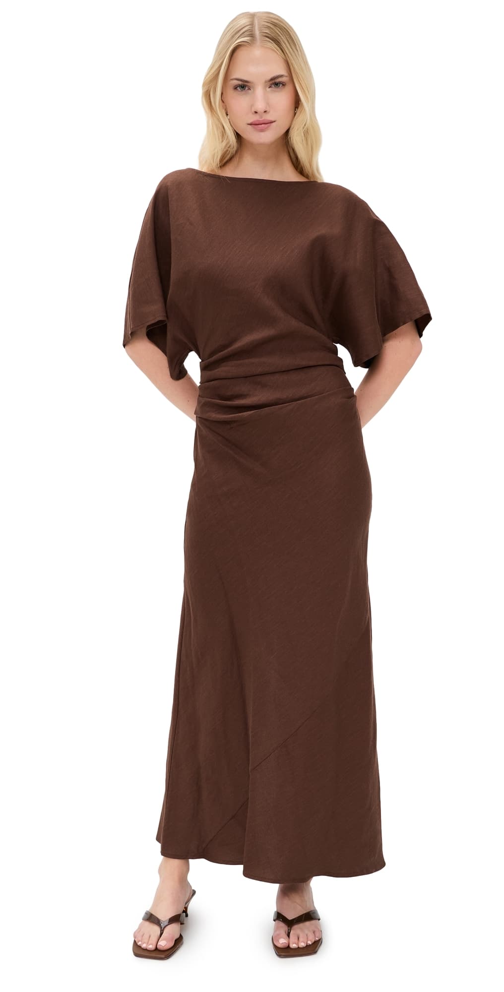 STAUD Amelie Linen Dress Dark Oak