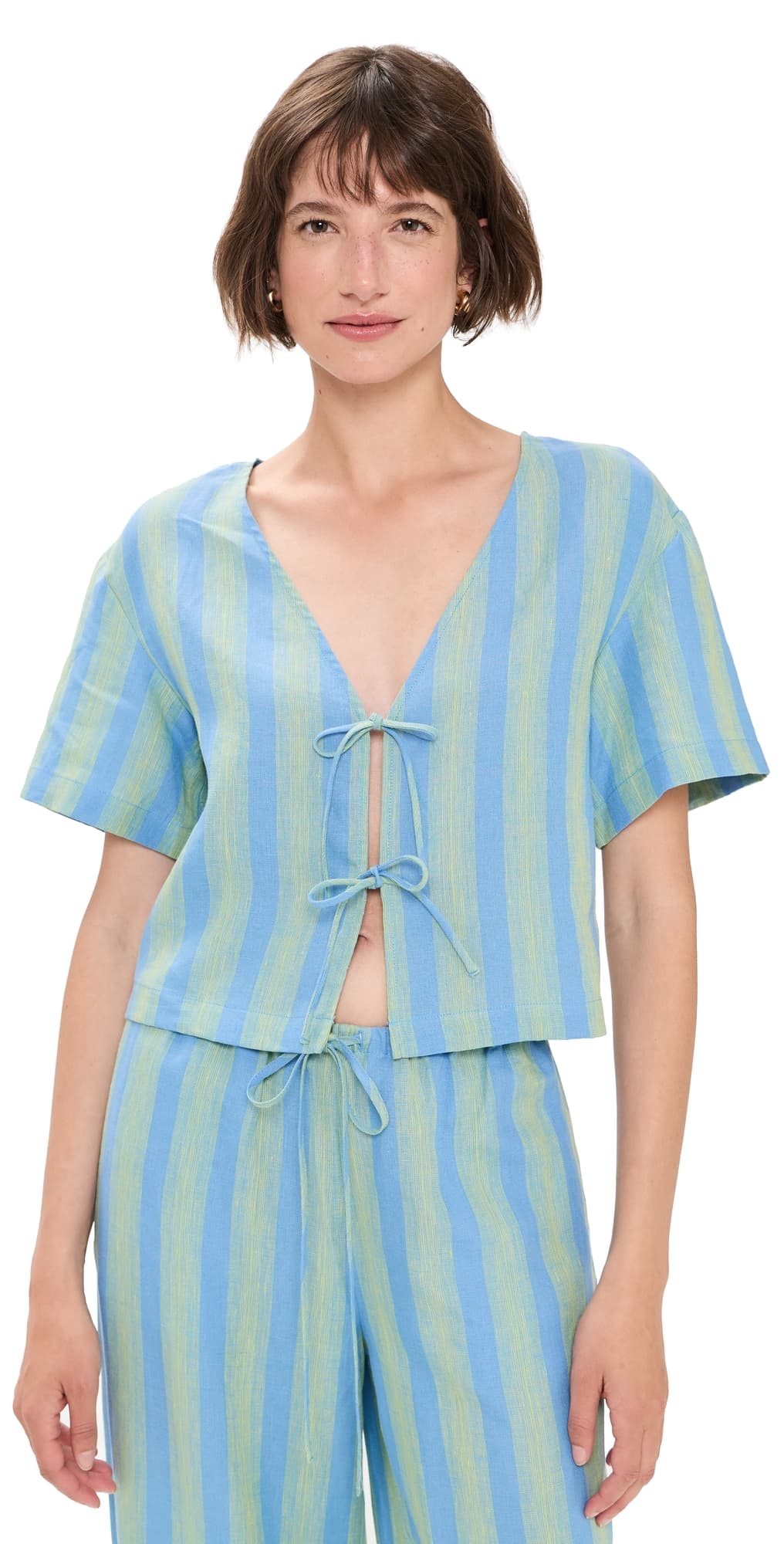 STAUD Ava Linen Top Seaport Stripe