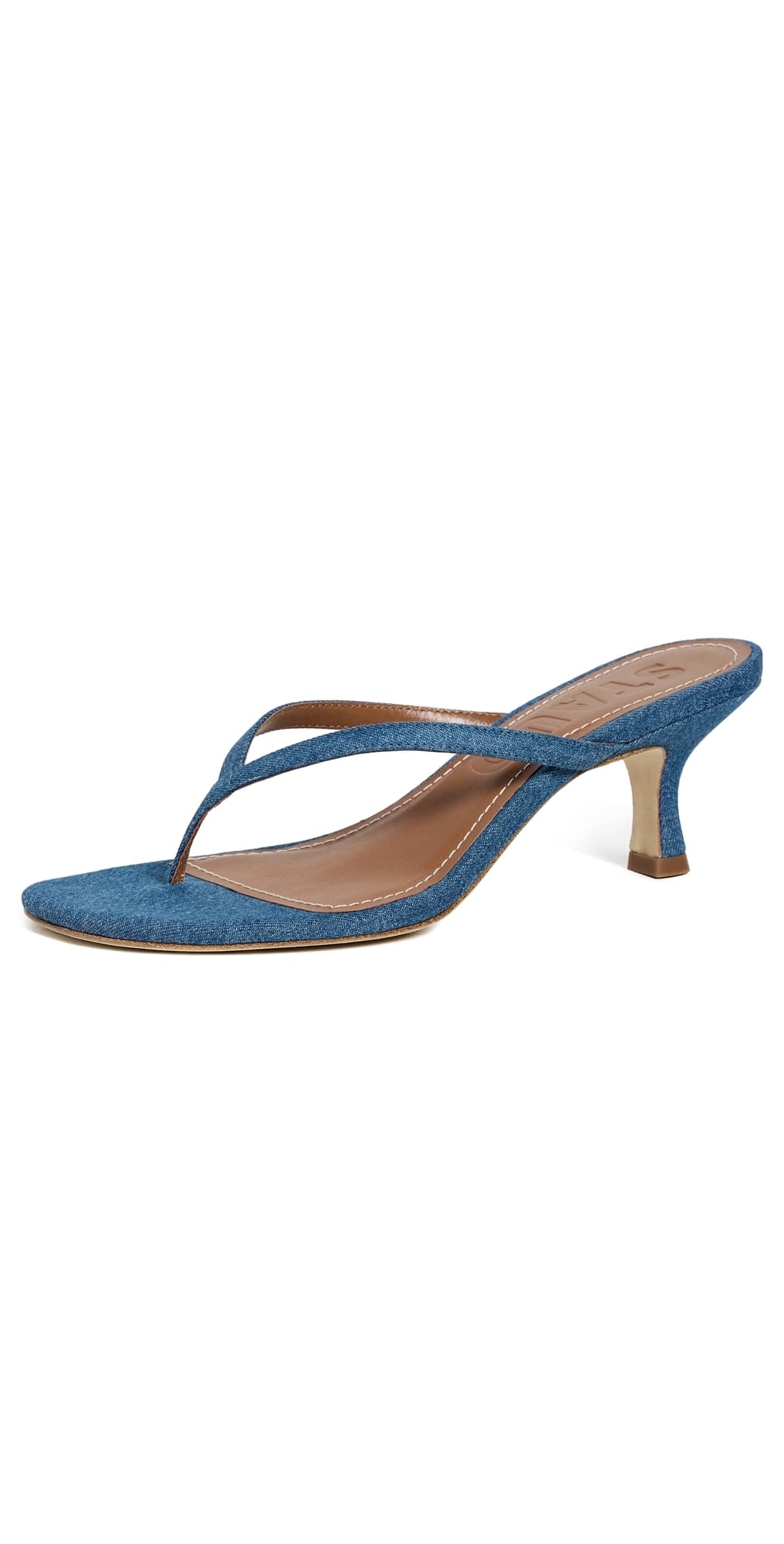 STAUD Freja Denim Kitten Heel Sandals Denim