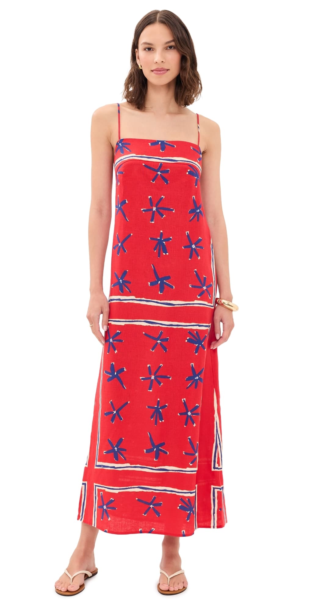 STAUD Laura Linen Dress Painted Foulard