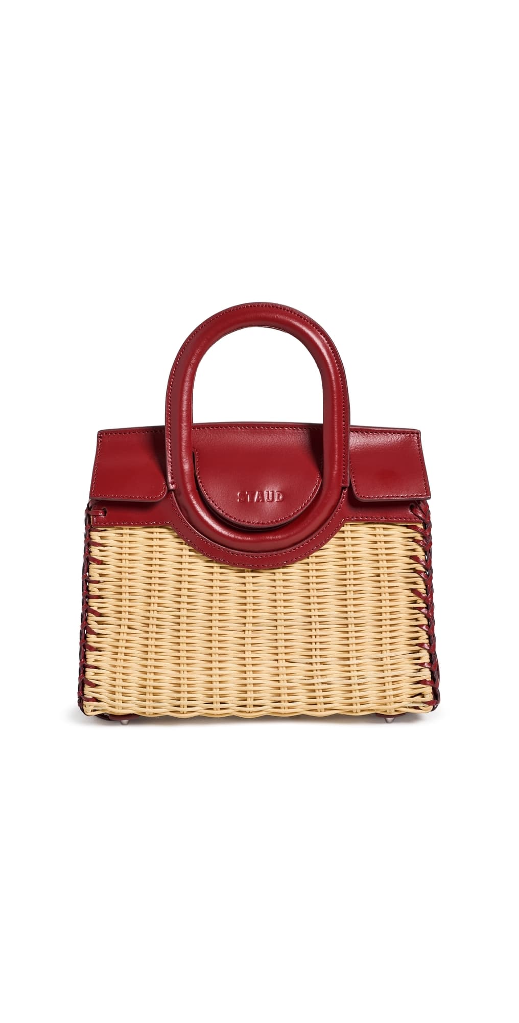 STAUD Maude Mini Wicker Carryall Satchel Natural/Rouge