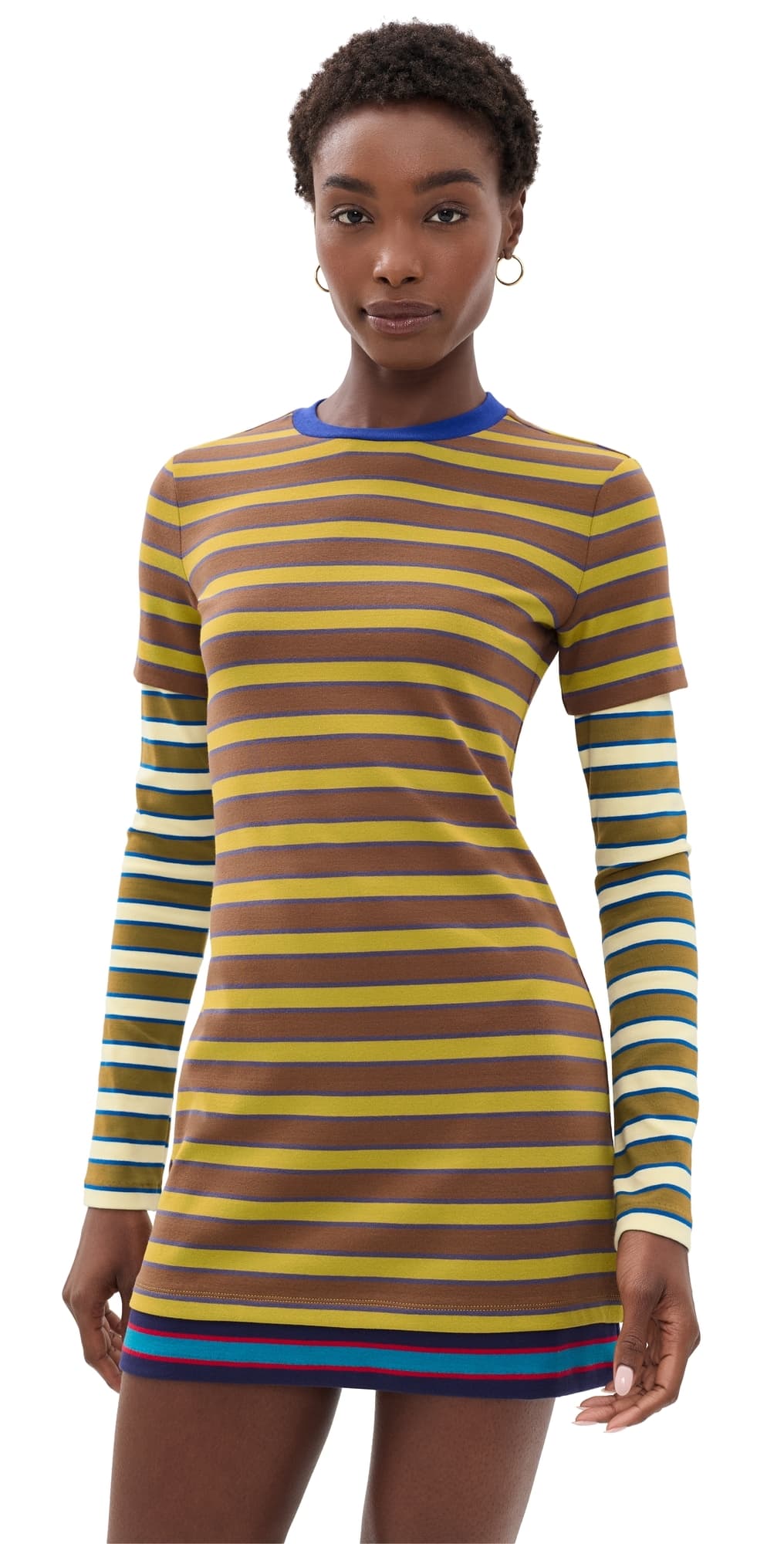 STAUD Dillon Mini Dress Cigar/Sonoma Stripe