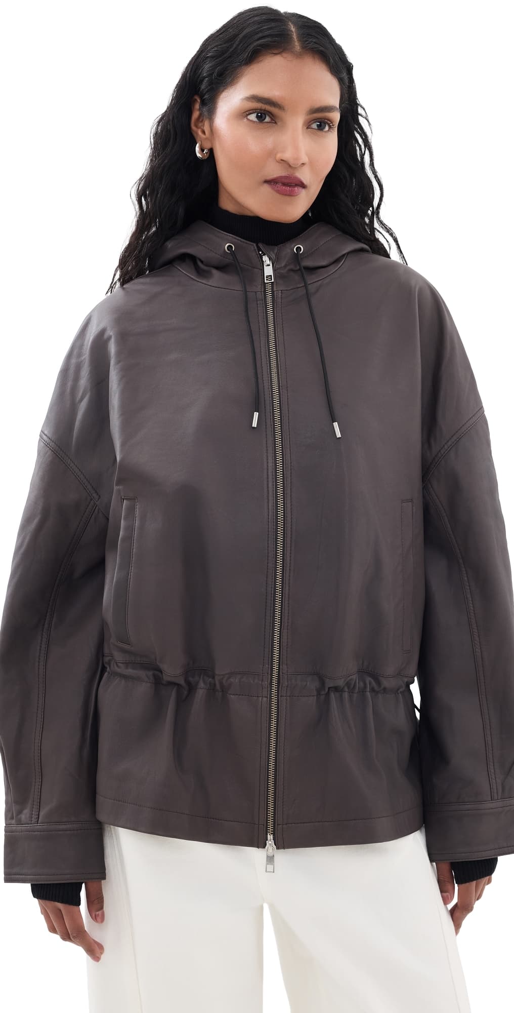 STAUD Gondola Lambskin Leather Jacket Earth