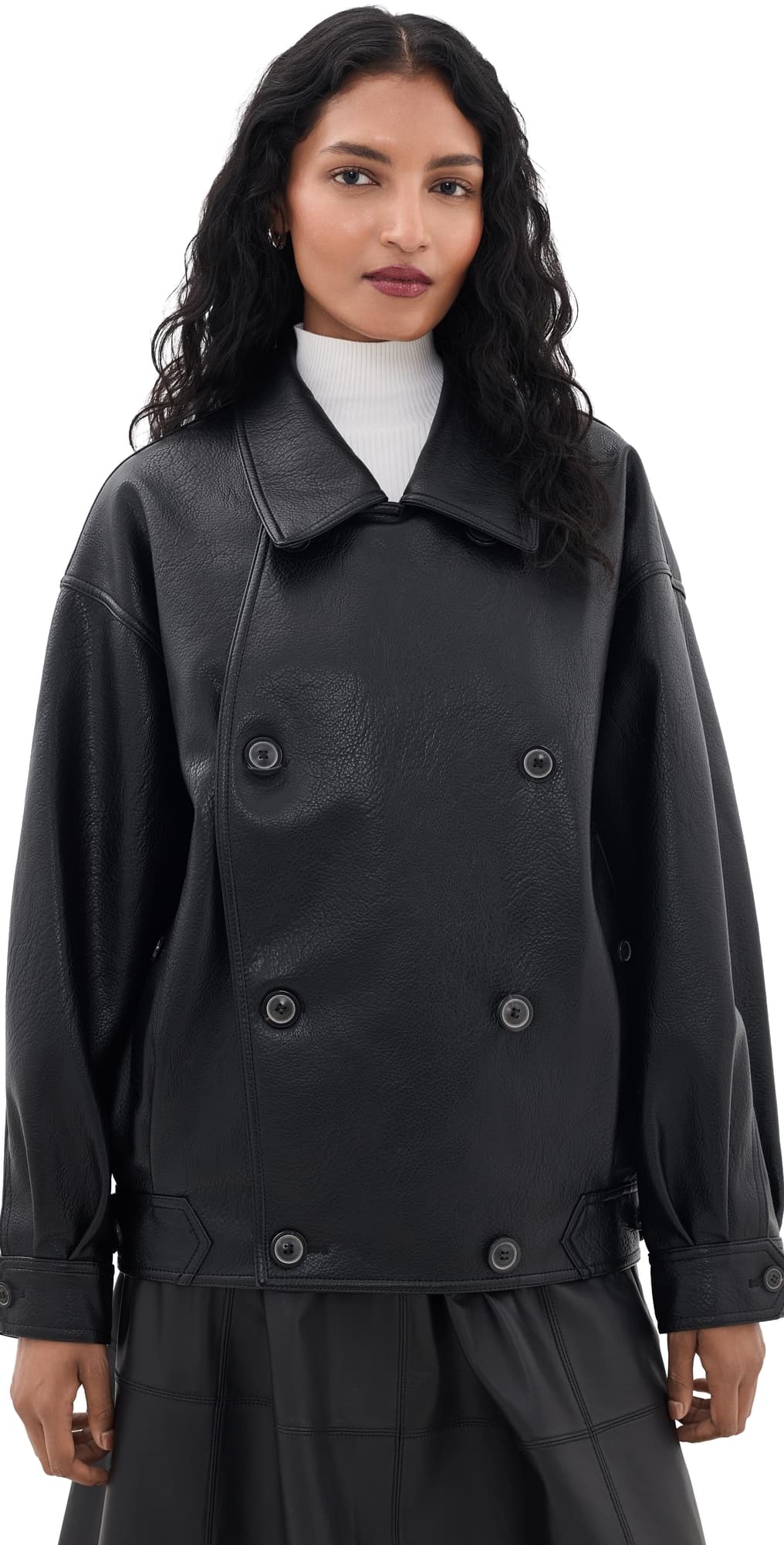 Source Unknown Vitellino Double Breasted Faux Leather Jacket Black