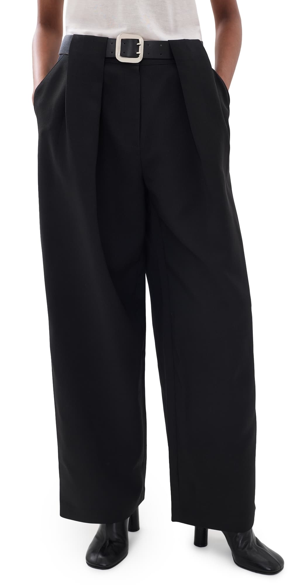 Source Unknown Matteo Belted Tuck Trousers Black