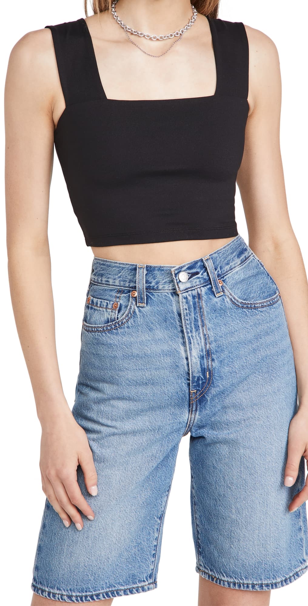 Susana Monaco Wide Strap Crop Top Black