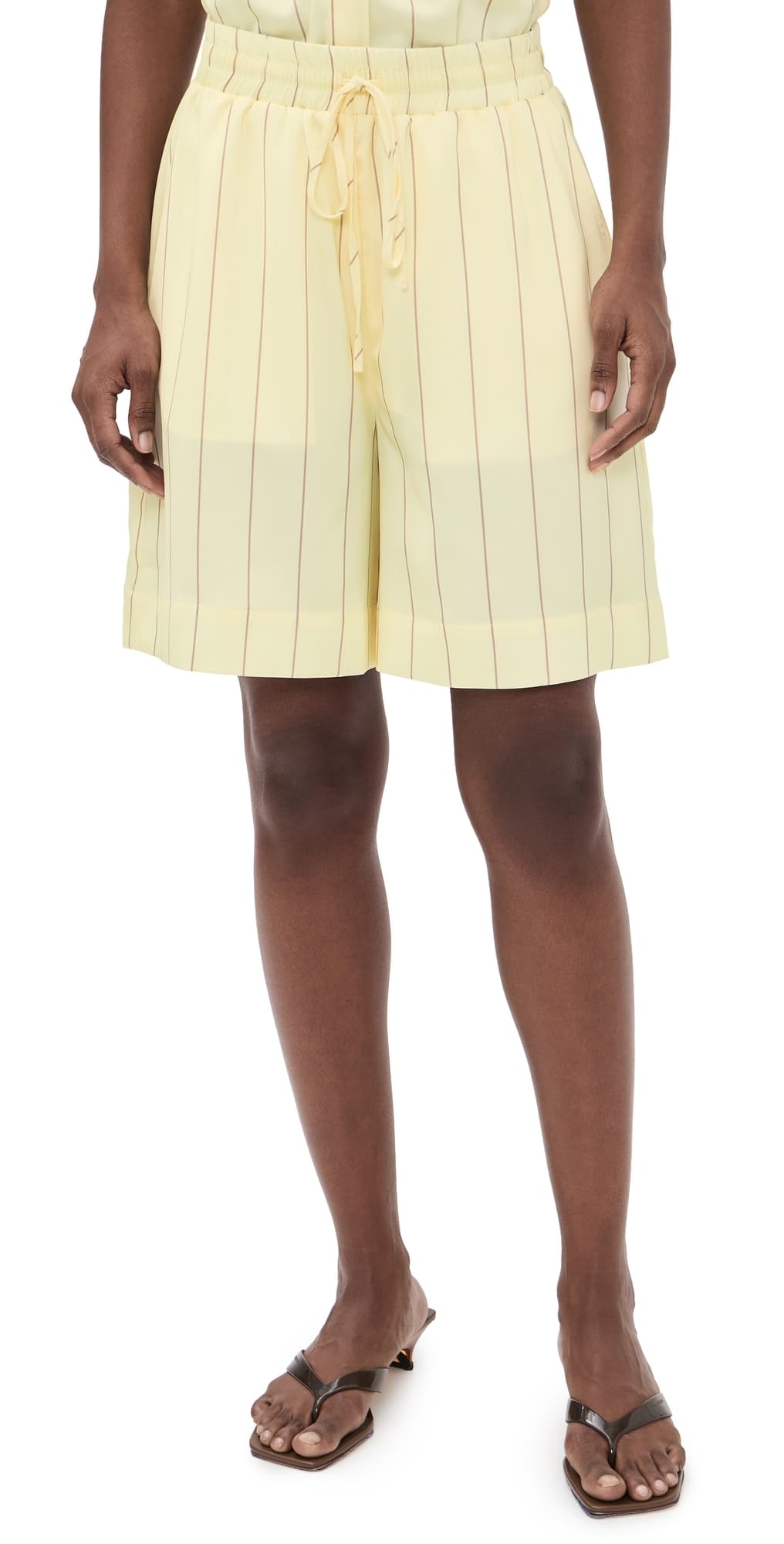 Susana Monaco Crinkle Satin Stripe Boxer Shorts Whipped Cream