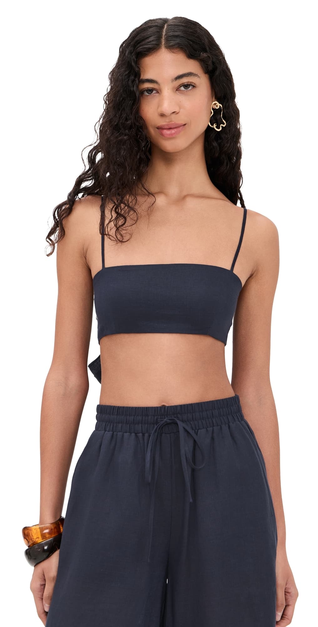 Susana Monaco Solid Linen Tie Back Top Midnight