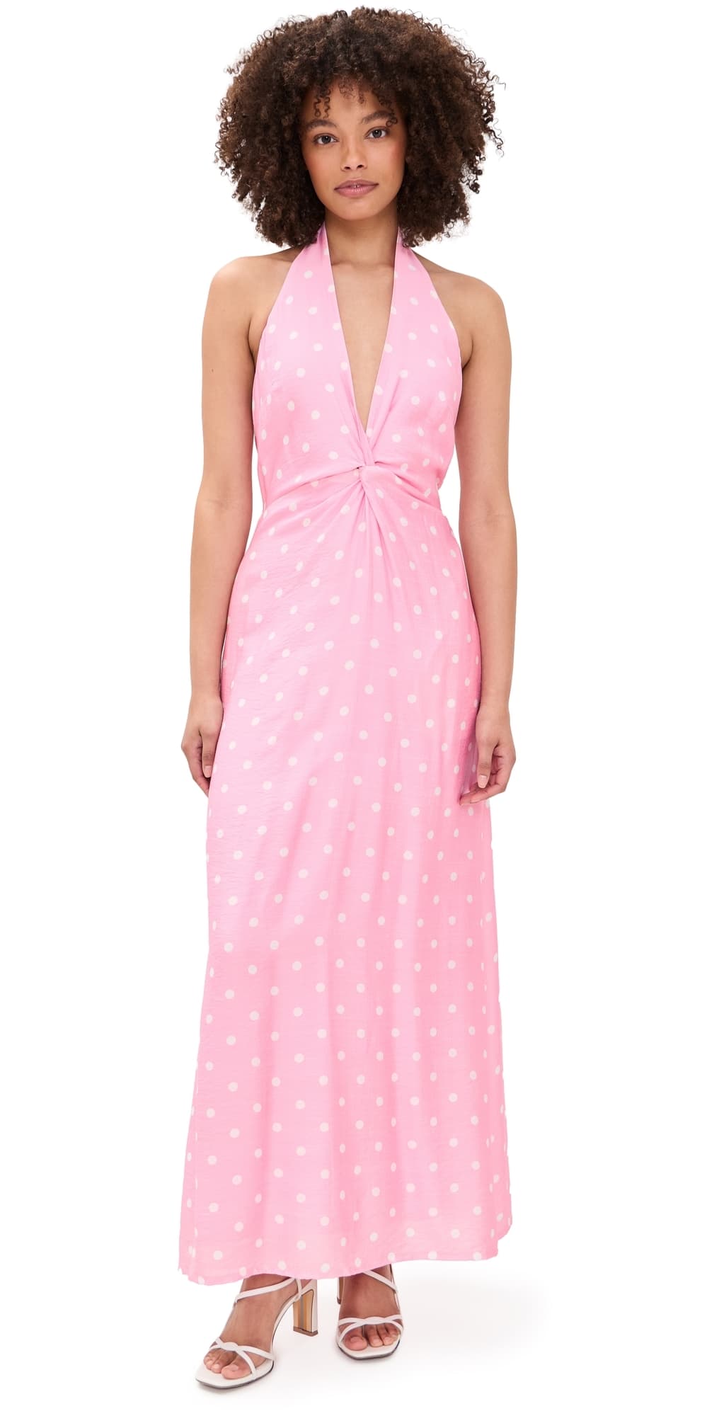 Seven Wonders Saga Halter Maxi Dress Pink/White Polka
