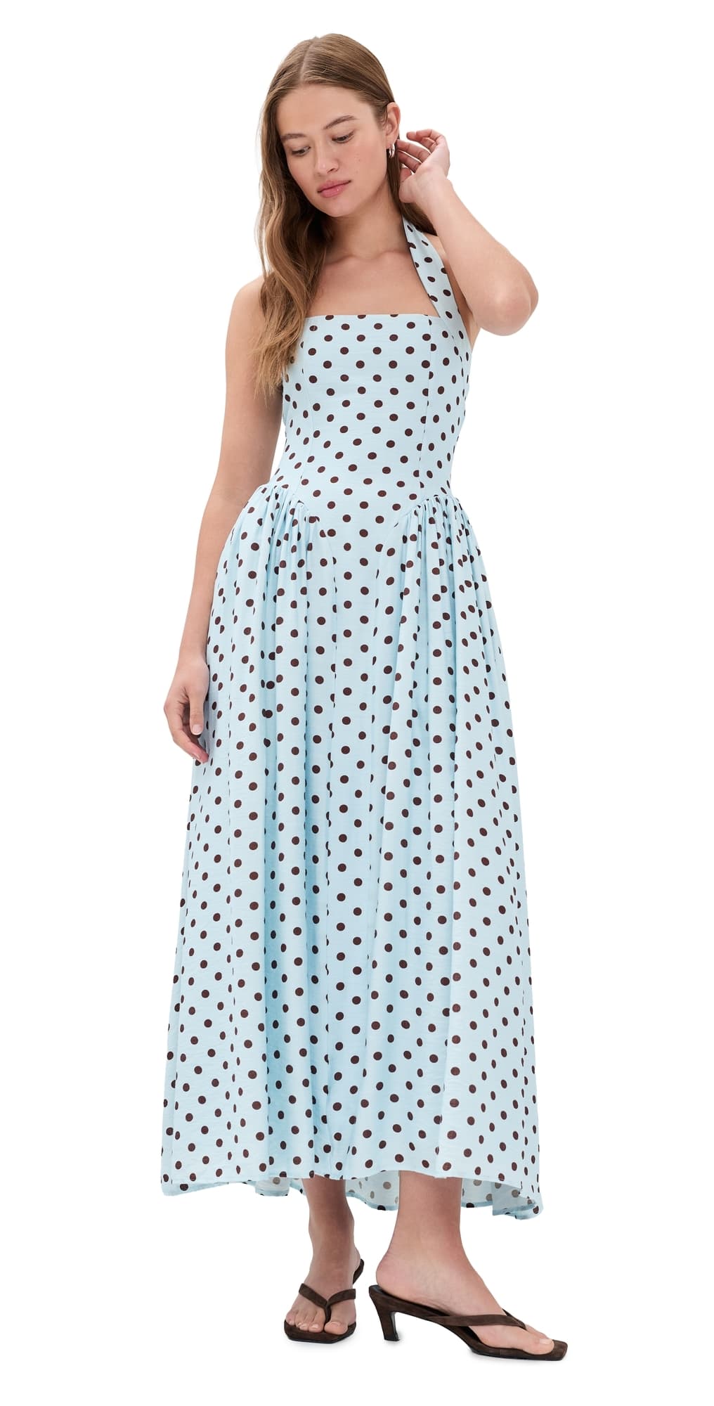Seven Wonders Sammi Midi Dress Sky Blue/Choc Polka