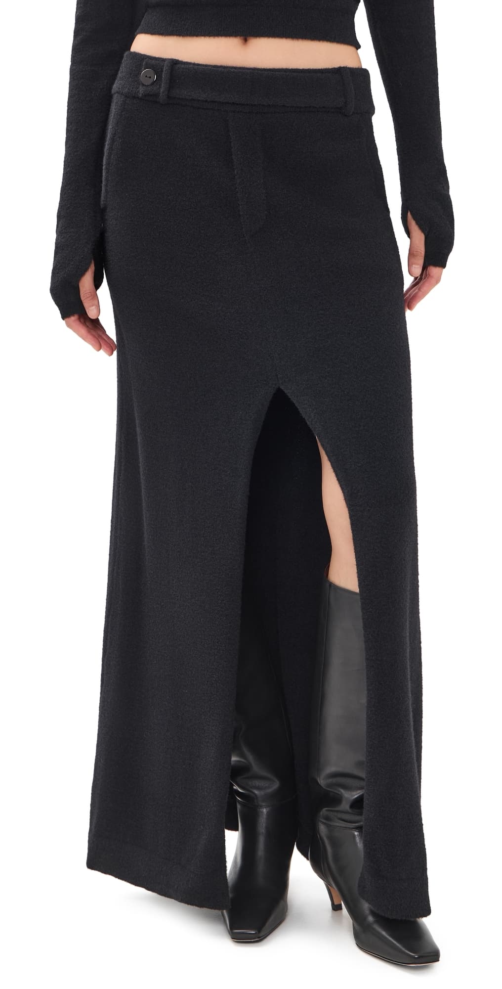 Seven Wonders Magnolia Front Slit Knit Maxi Skirt Black