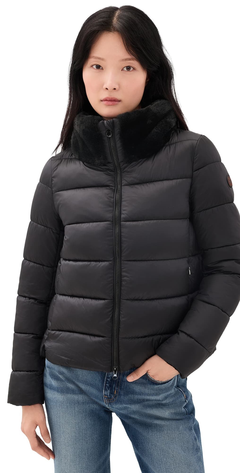 Save The Duck Mei Faux Fur Trim Quilted Coat Black