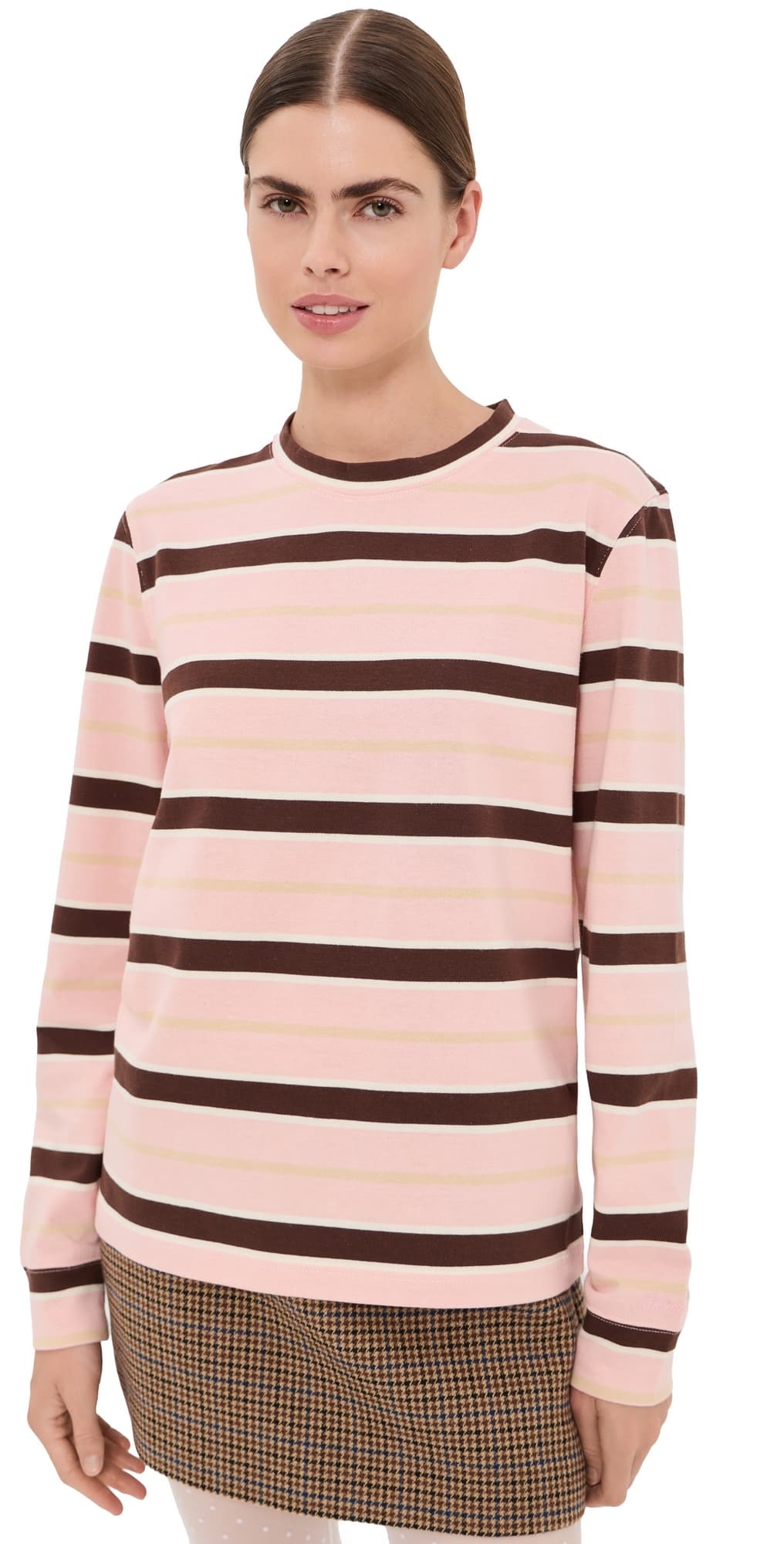 Tanner Fletcher Flynn Striped Long Sleeve Tee Pink/Brown Stripe