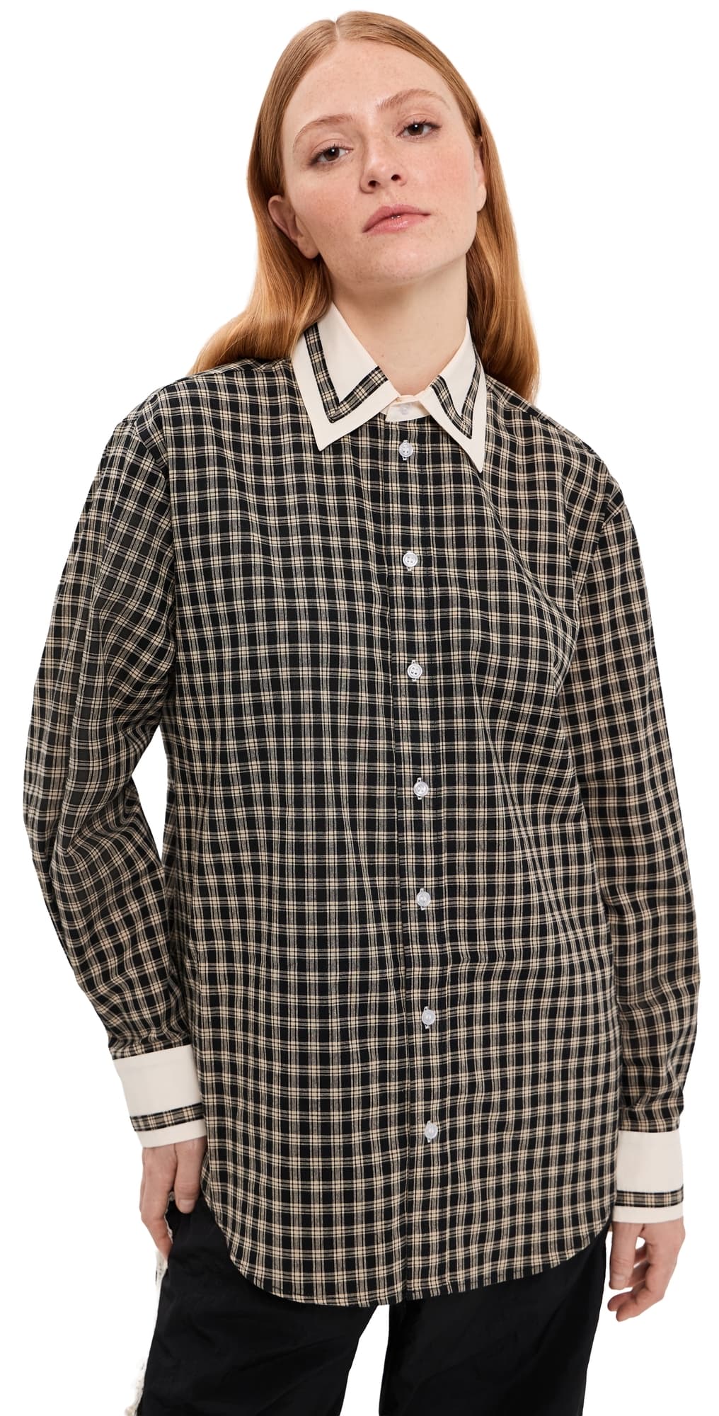 Tanner Fletcher Pippa Trimmed Border Button Down Shirt Black Plaid