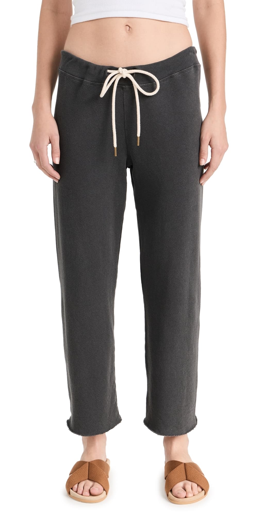 THE GREAT. The Wide Leg Cropped Sweatpants Washed Black