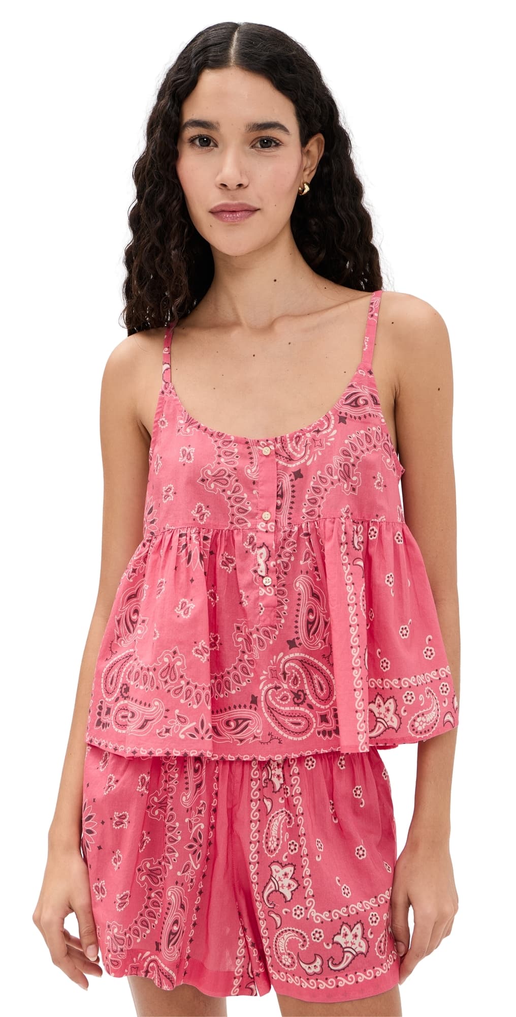 THE GREAT. The Nighttime Camisole Pink Bandana Patchwork