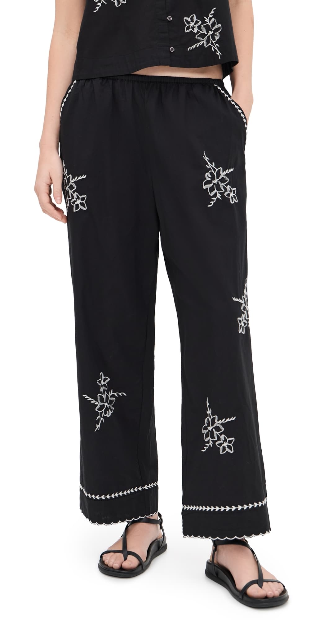 THE GREAT. The Weekend Hanky Embroidery Pants Black