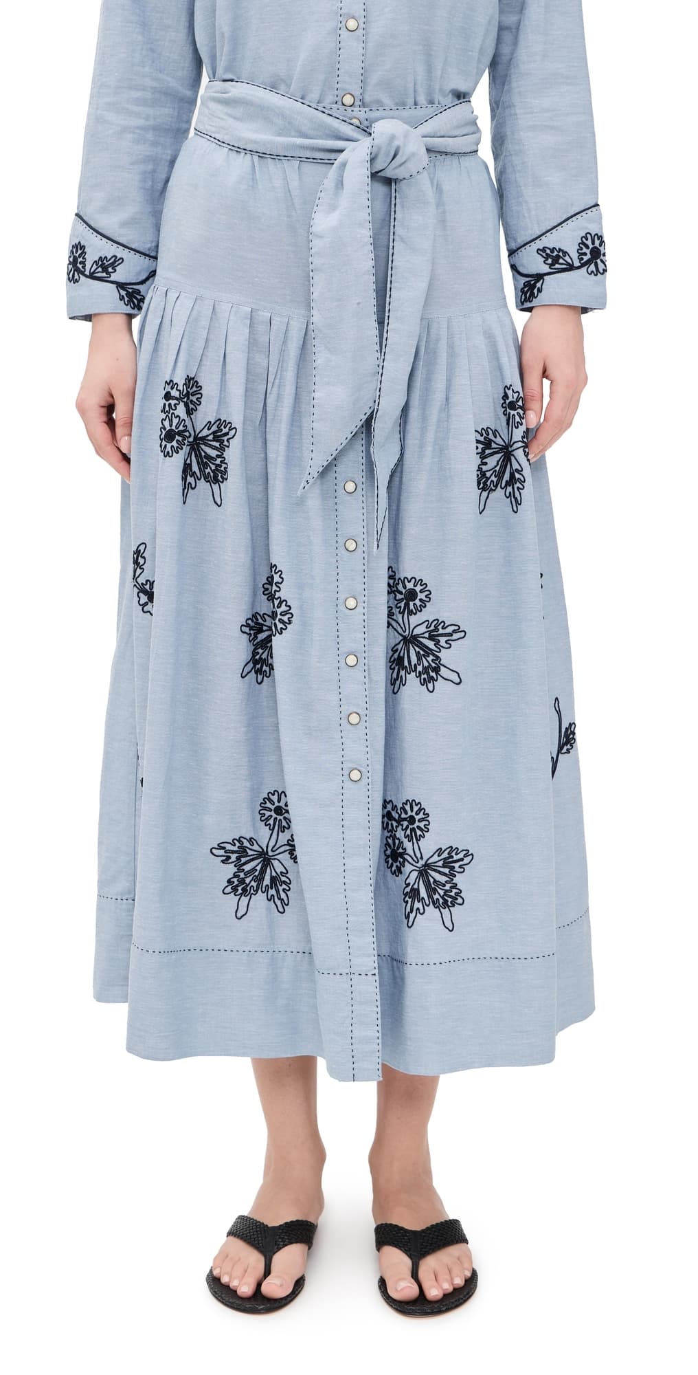 THE GREAT. THE GREAT x Stetson The Chambray Embroidered Highland Skirt Chambray