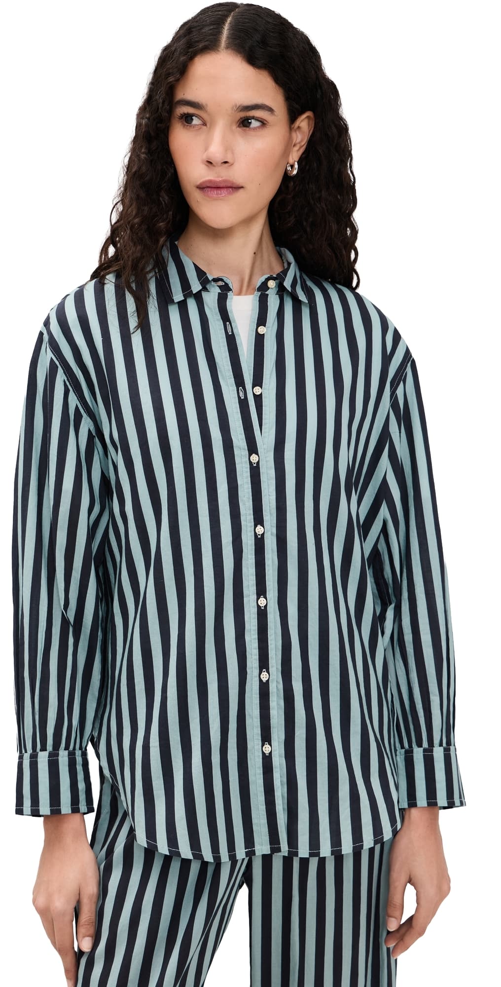 THE GREAT. The Daily Button Up Blue Club Stripe