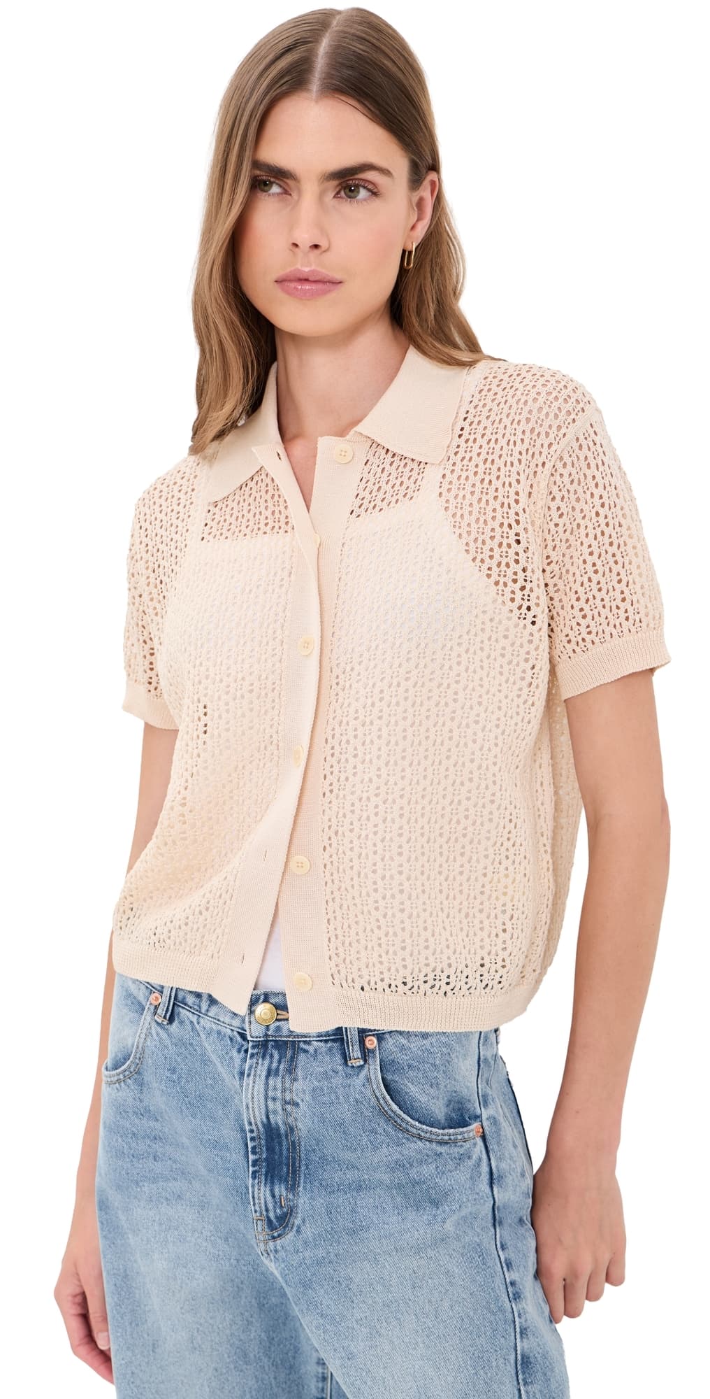 THE GREAT. The Crochet Polo Natural