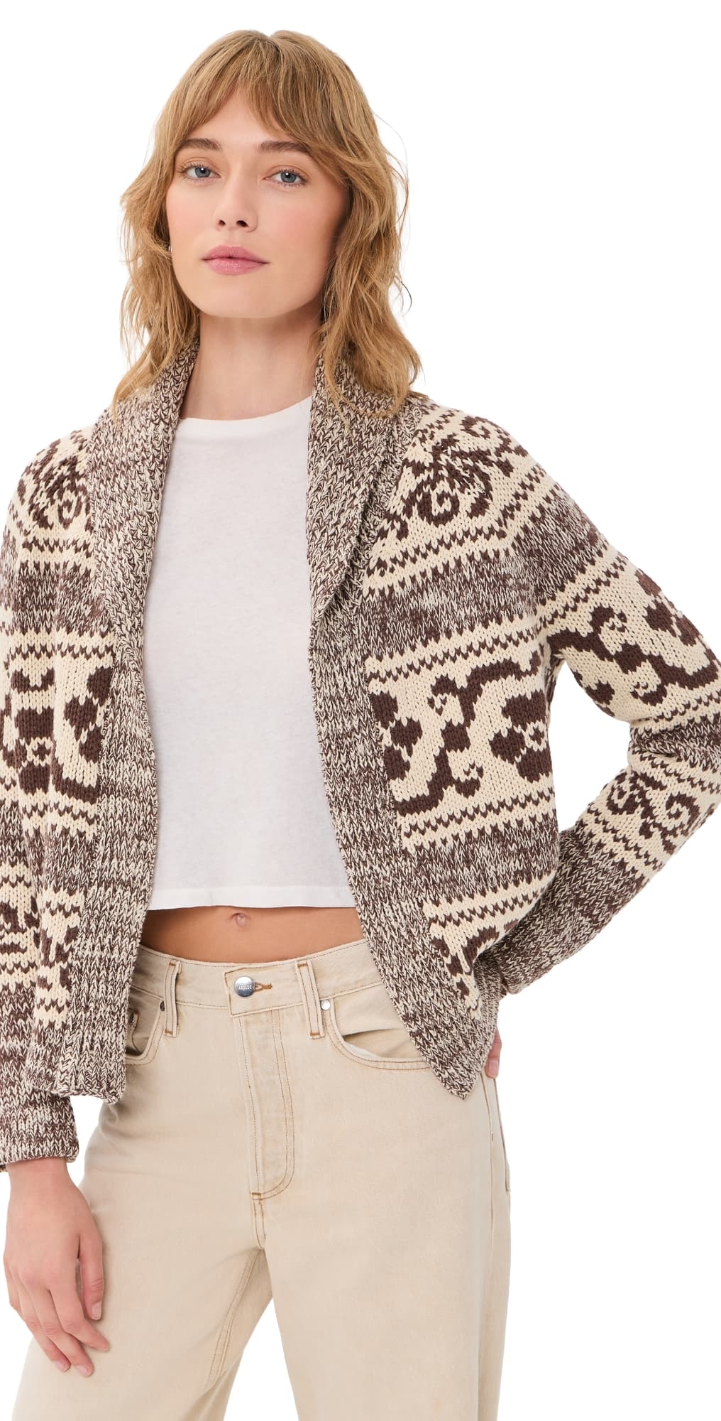 THE GREAT. The Nordic Flower Lodge Cardigan Marled Chestnut