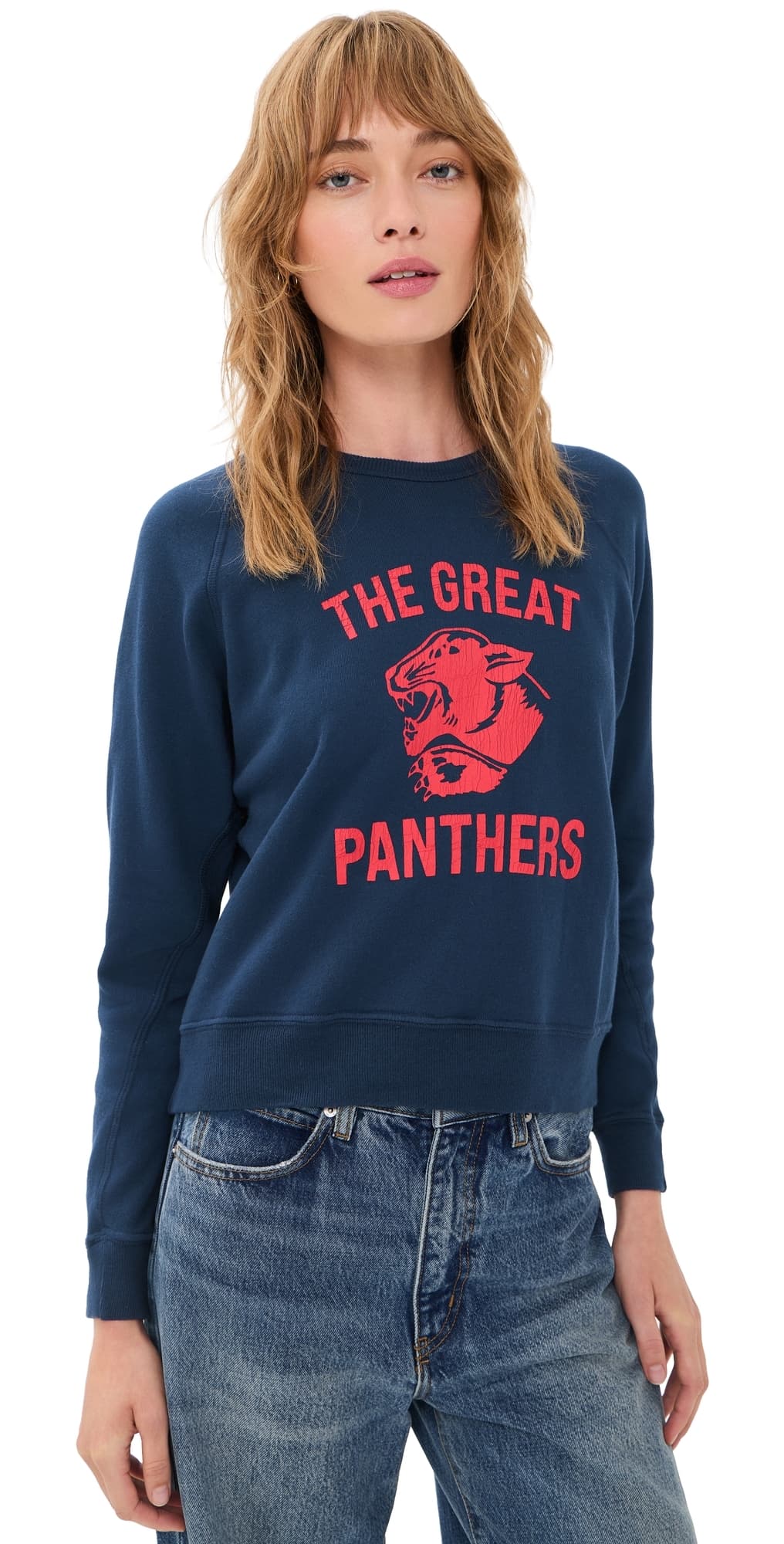 THE GREAT. The Fleece Growling Panther Rookie Sweatshirt True Navy