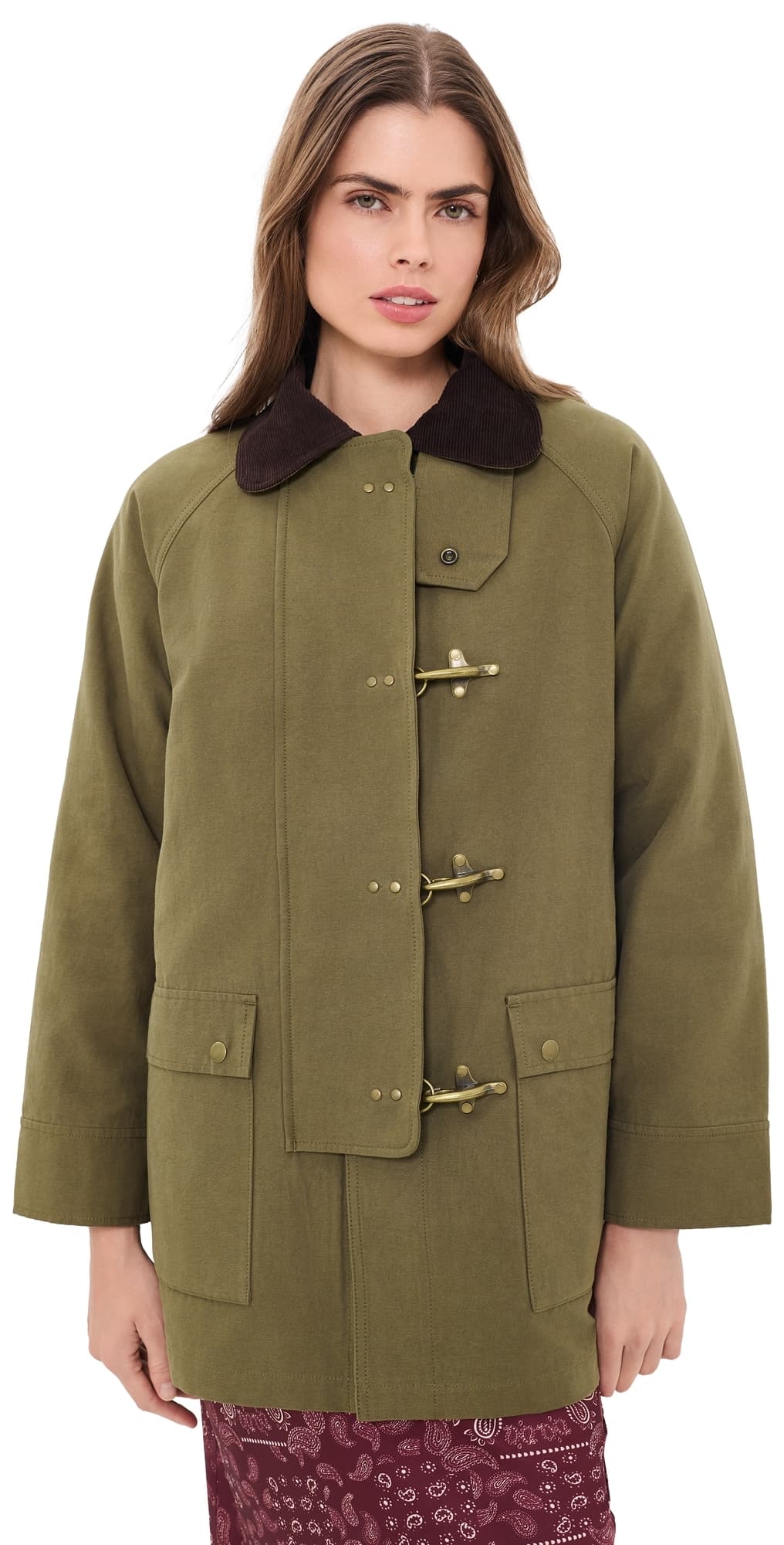 THE GREAT. The Firefighter Jacket Olive With Chocolate