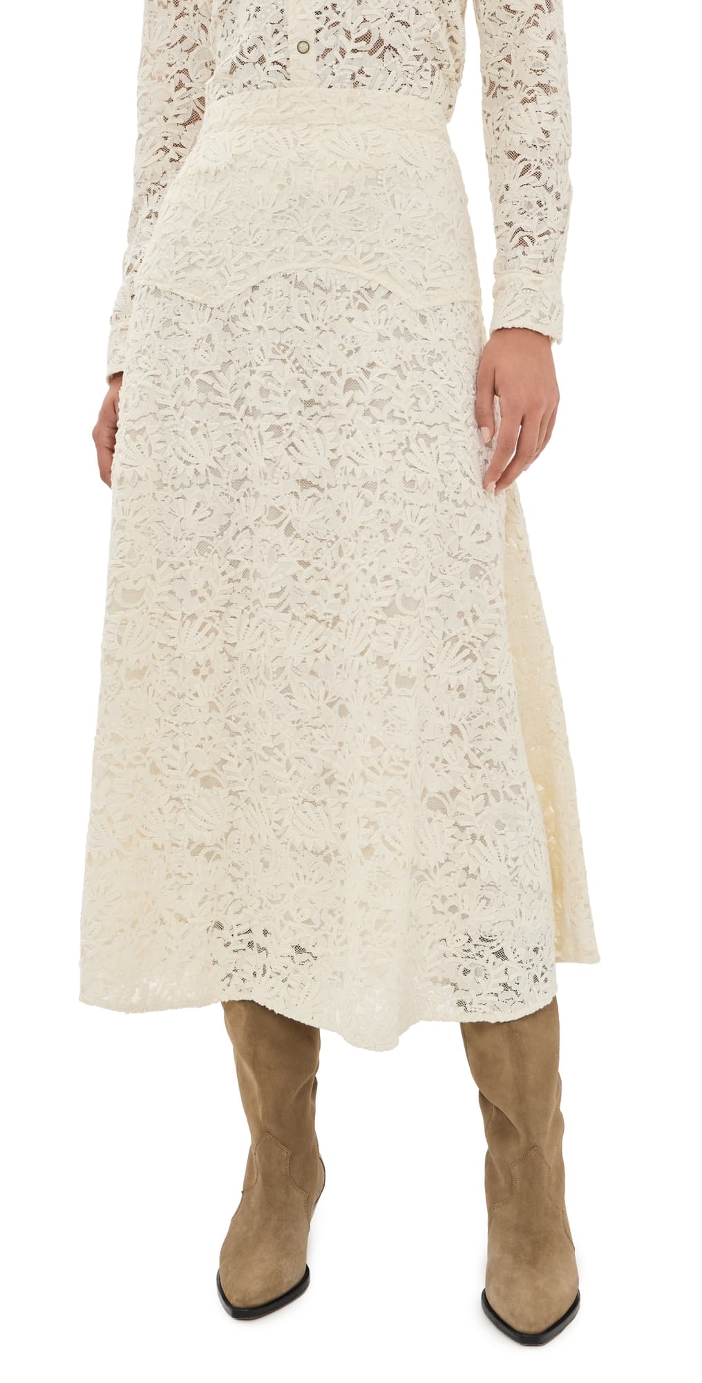 THE GREAT. The Relic Lace Saddle Skirt Cream