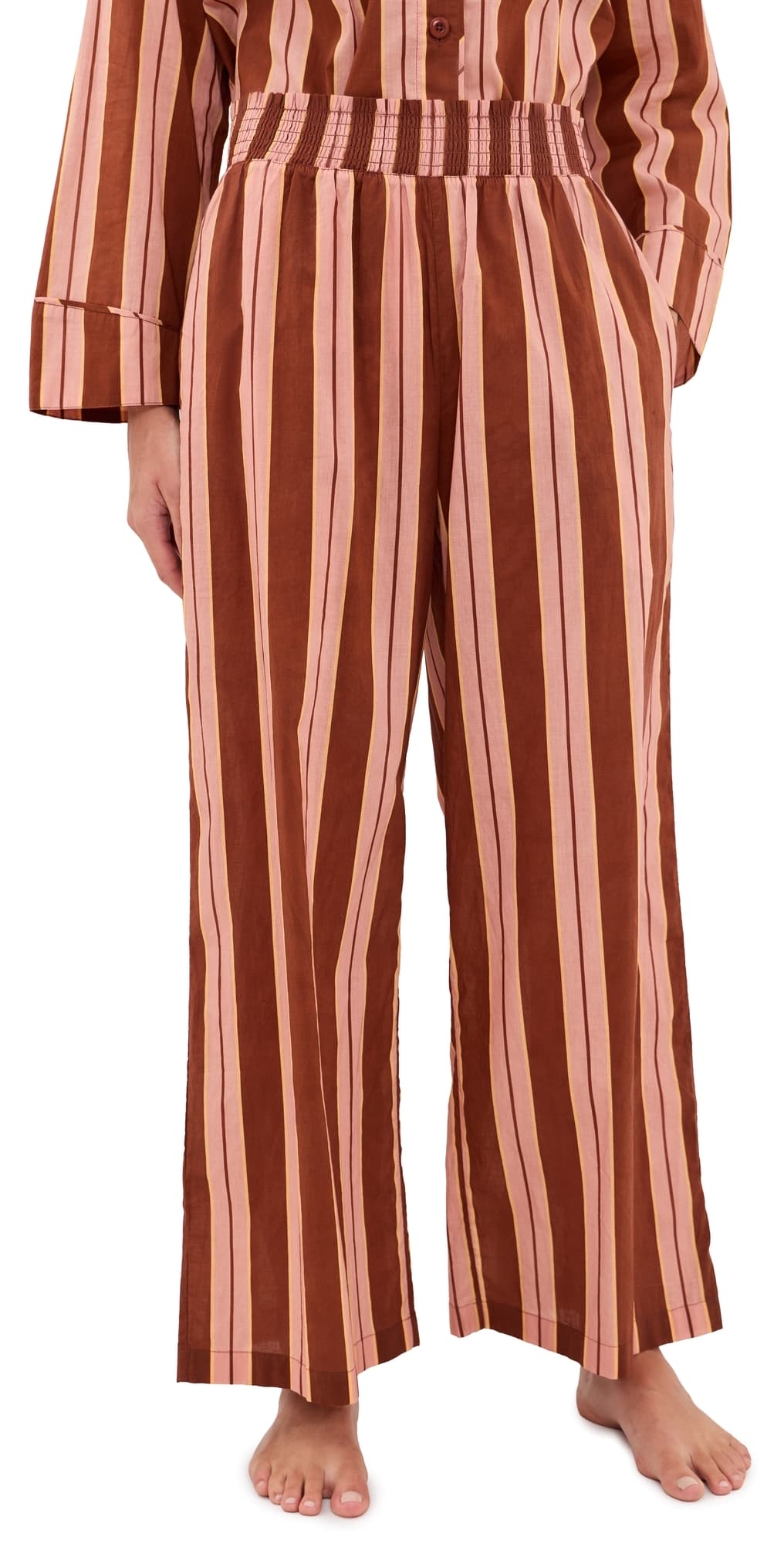THE GREAT. The Smocked Sleep Pants Ganache Stripe