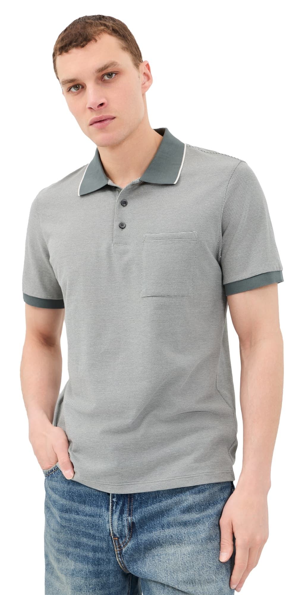 Theory Standard Polo Shirt In Birdseye Pique Pine Grove Multi