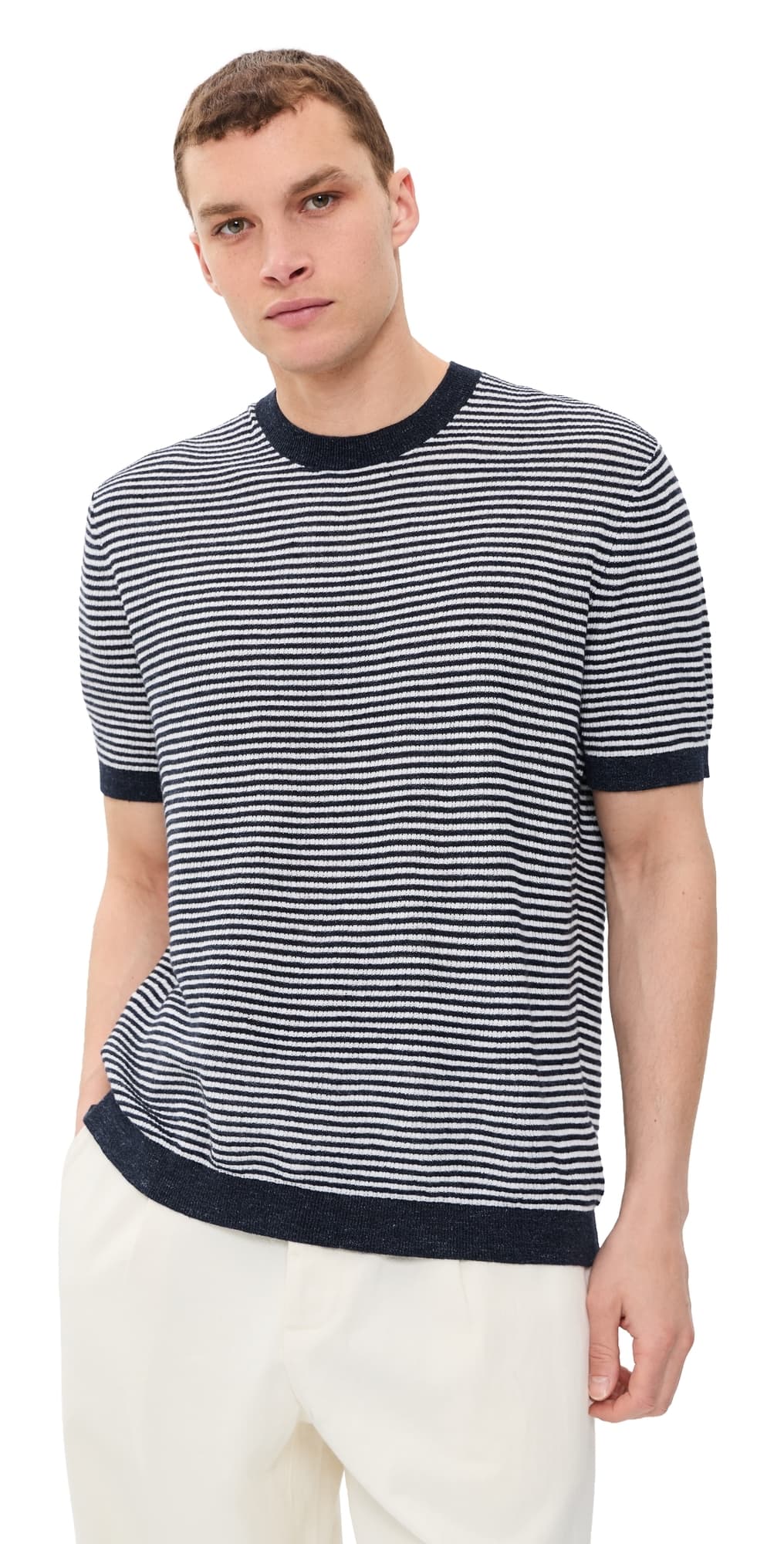 Theory Stripe Tee In Pacific Linen New Baltic/Winter Ivory
