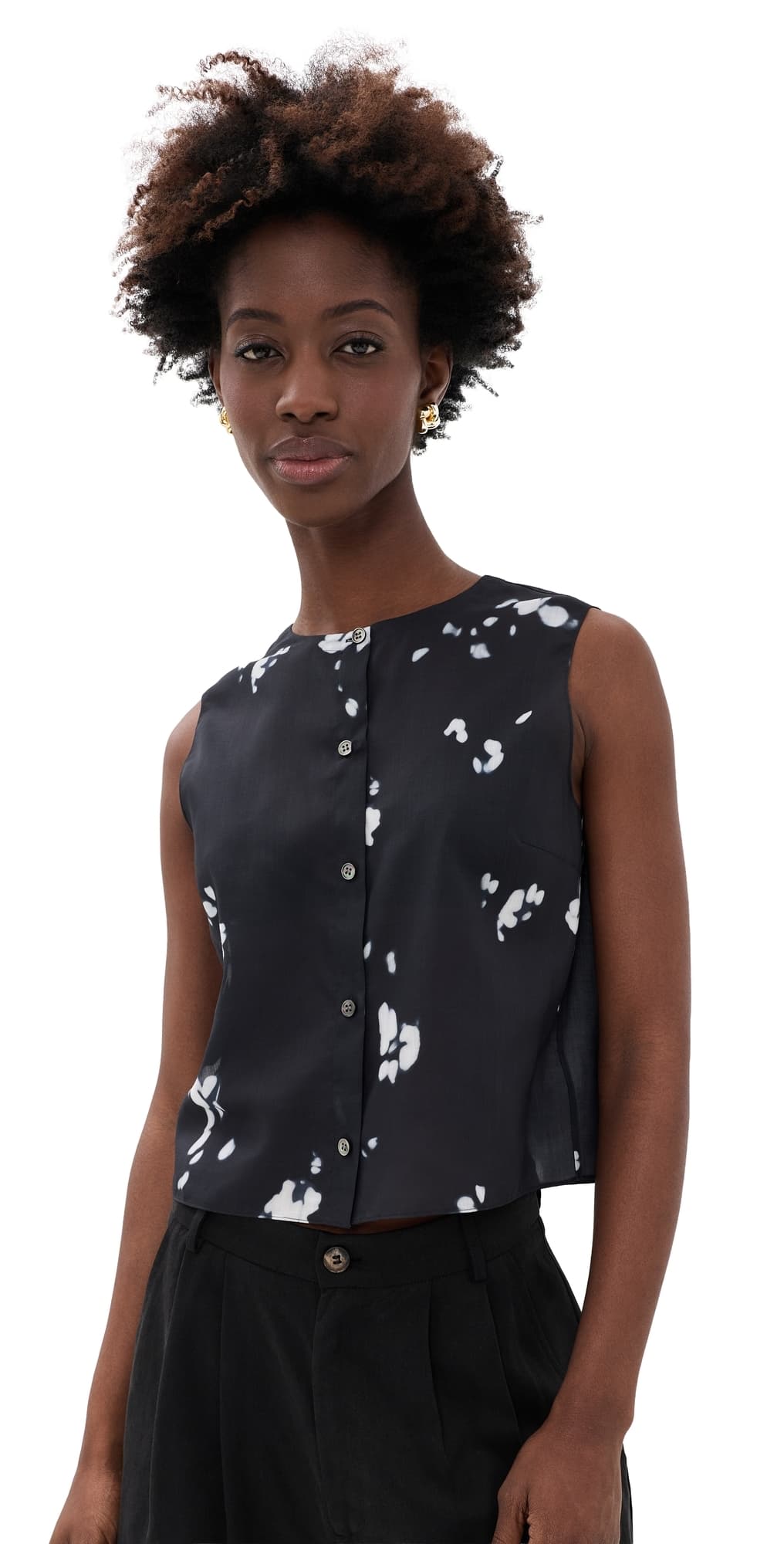Theory Sleeveless Button Down Shell Top Black Multi - A0p