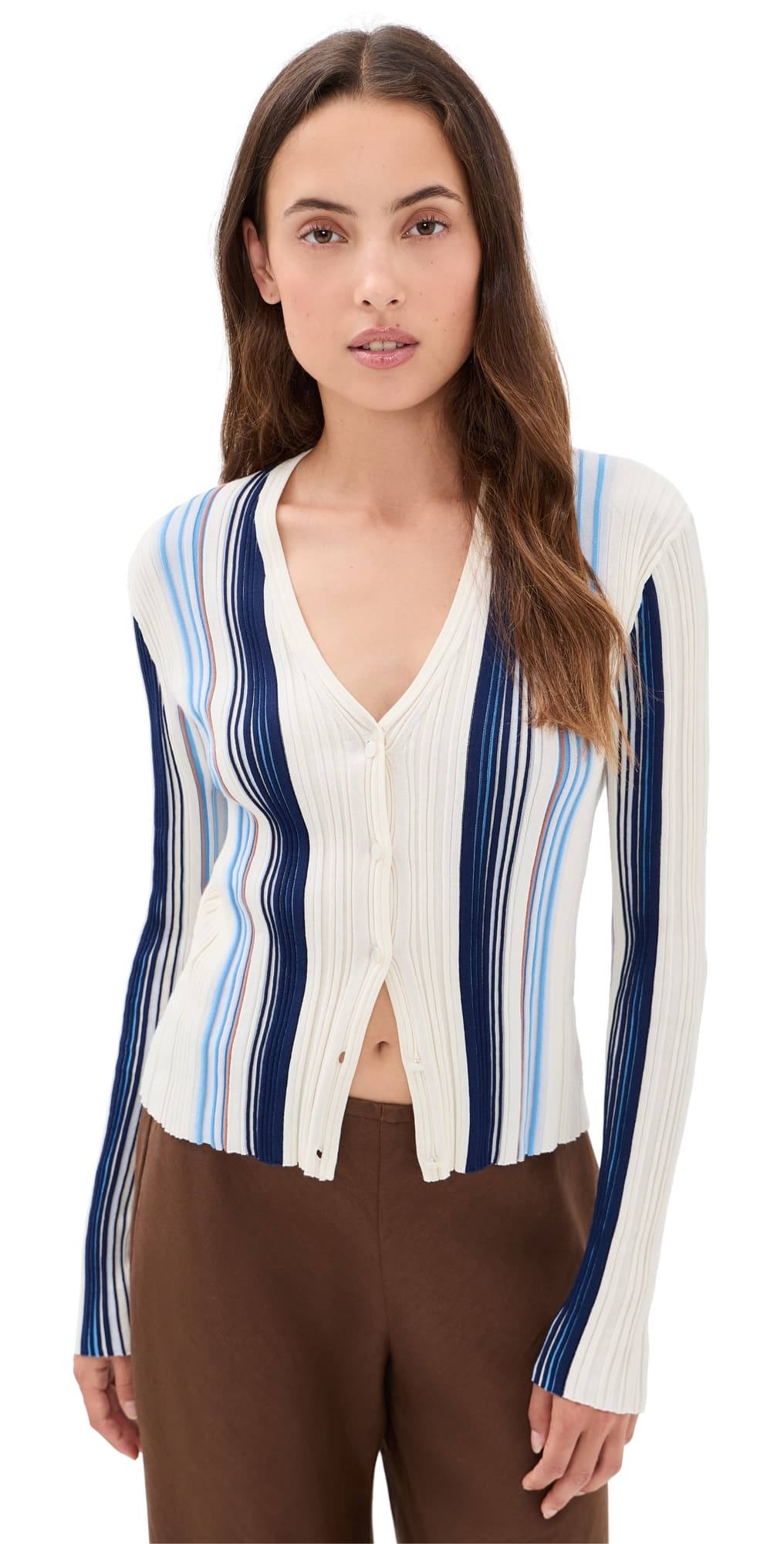 Theory Ribbed Cardigan Ivory Multi/Chk