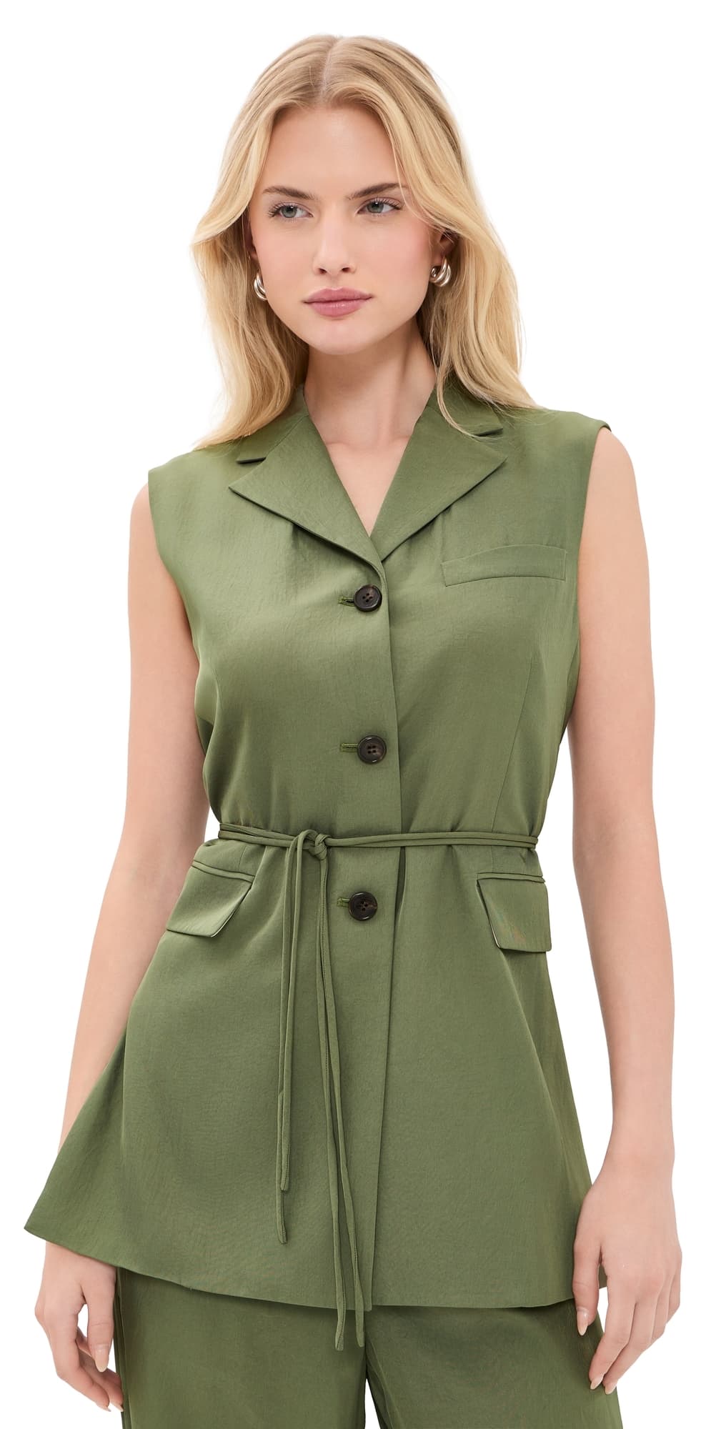 Theory 3 Button Slash Vest Forest Moss - 2r2