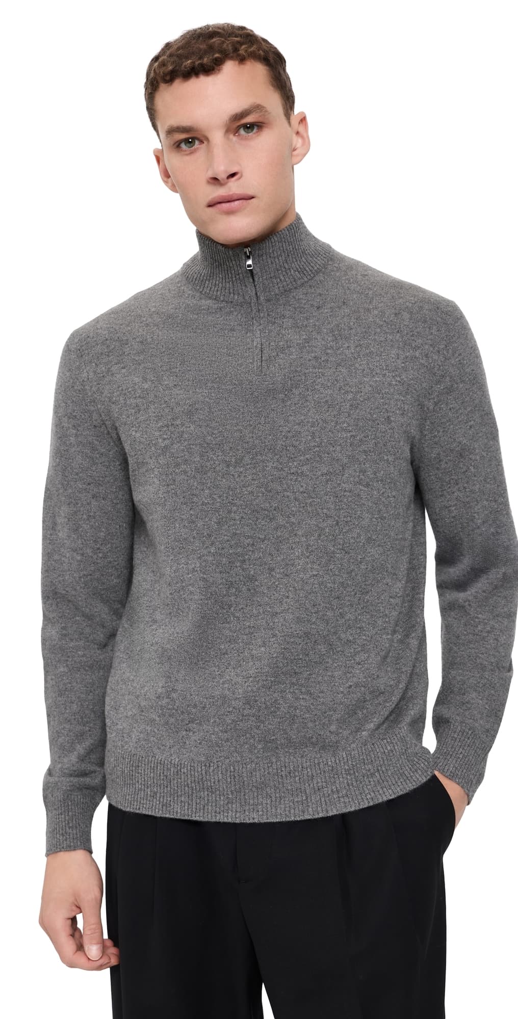 Theory Hilles Quarter Zip in Cashmere Grey Melange