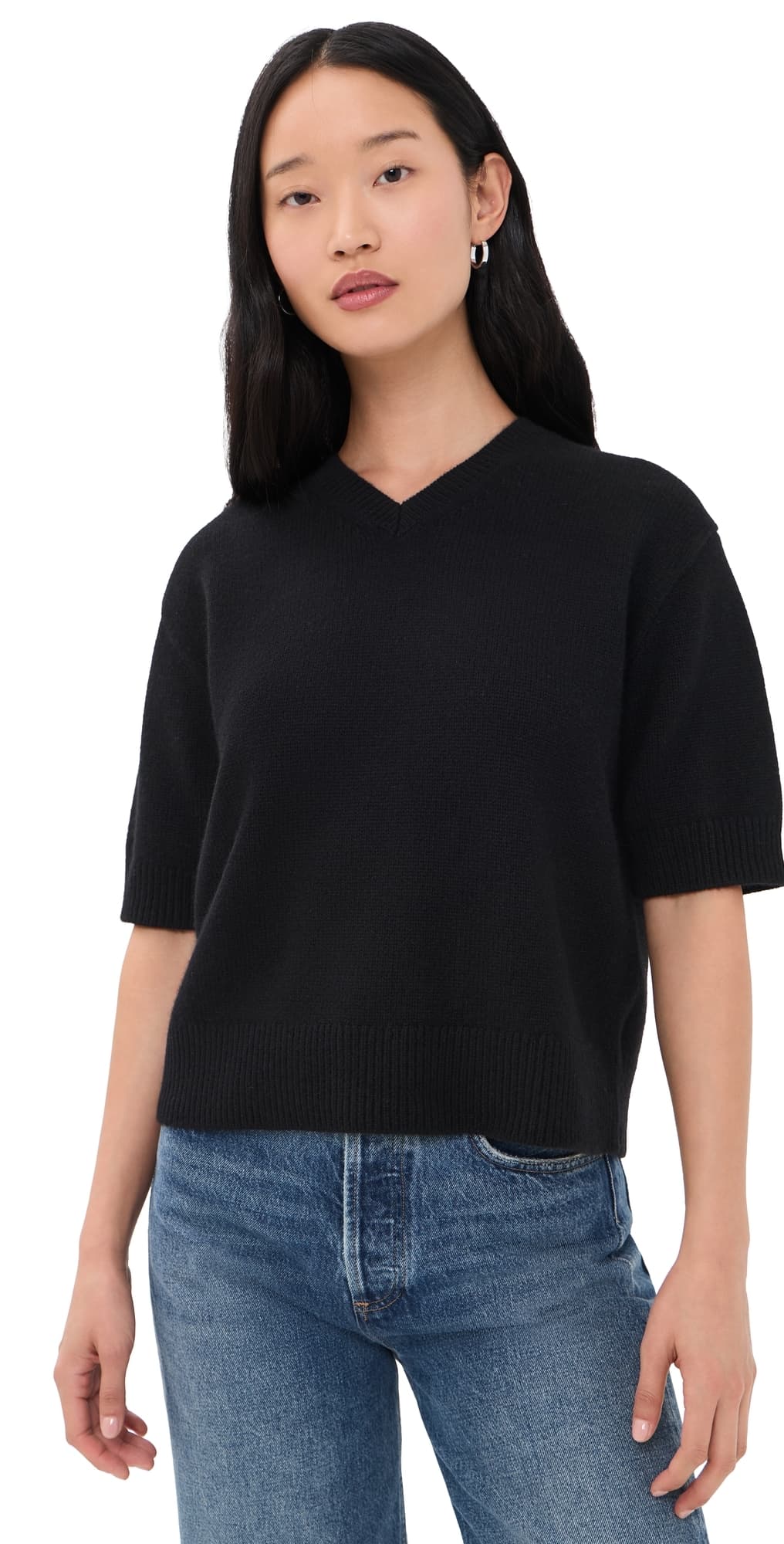 Theory Crop V Sweater Tee Black