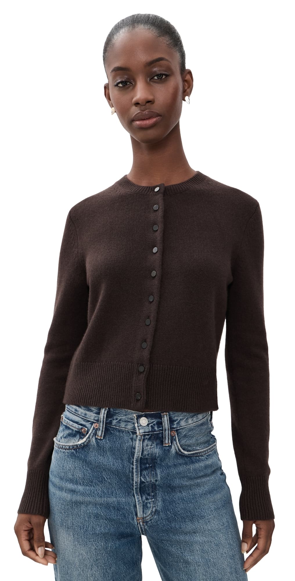 Theory Crew Neck Button Down Cardigan Cacao