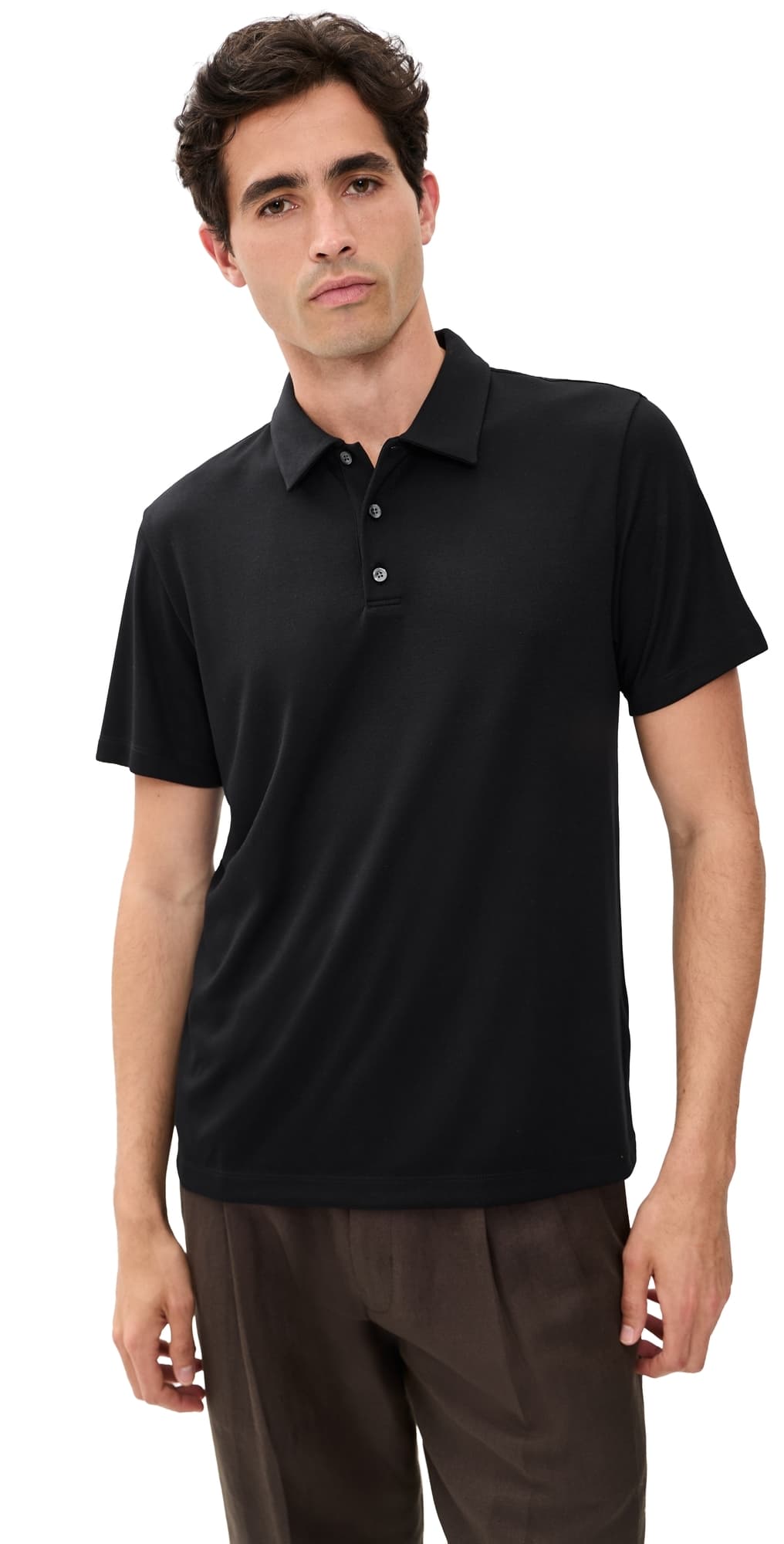 Theory Bron Polo in Modal Jersey Black