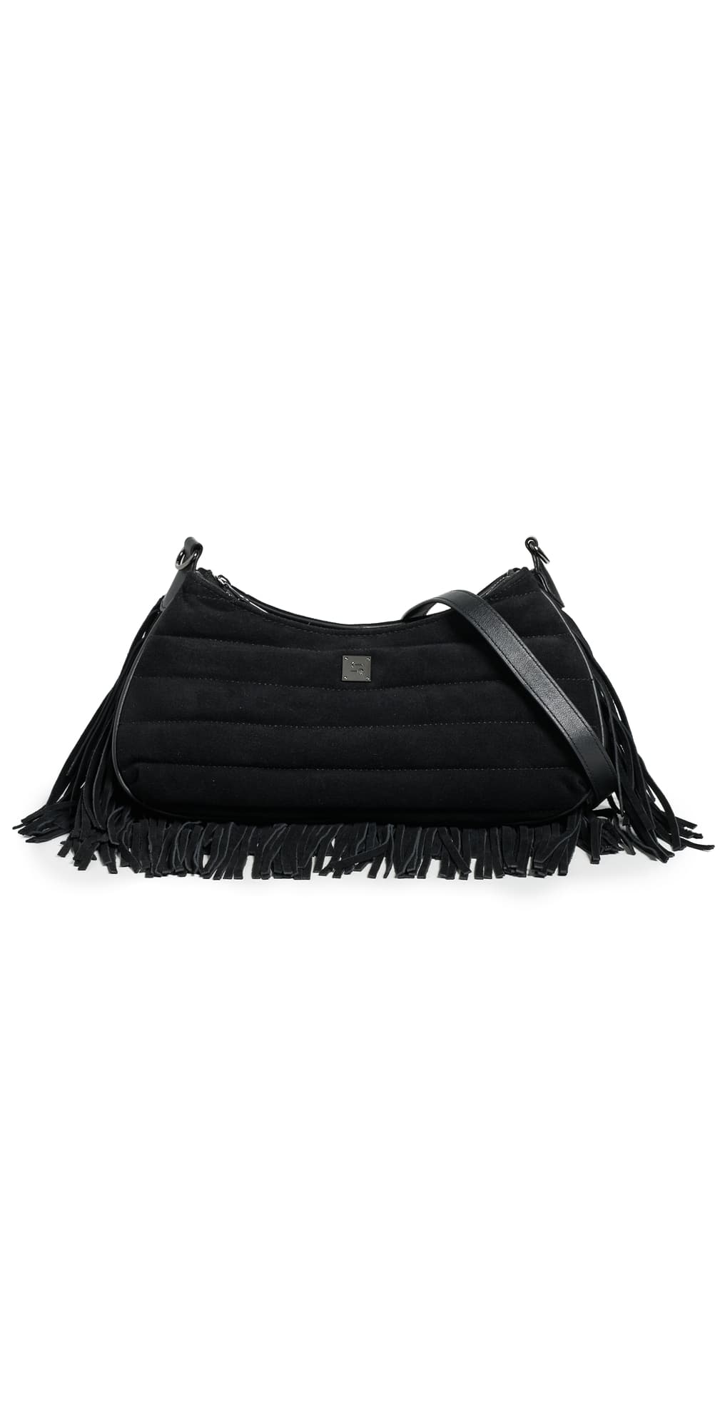 Think Royln Maverick Fringe Suede Crossbody Bag Black Suede
